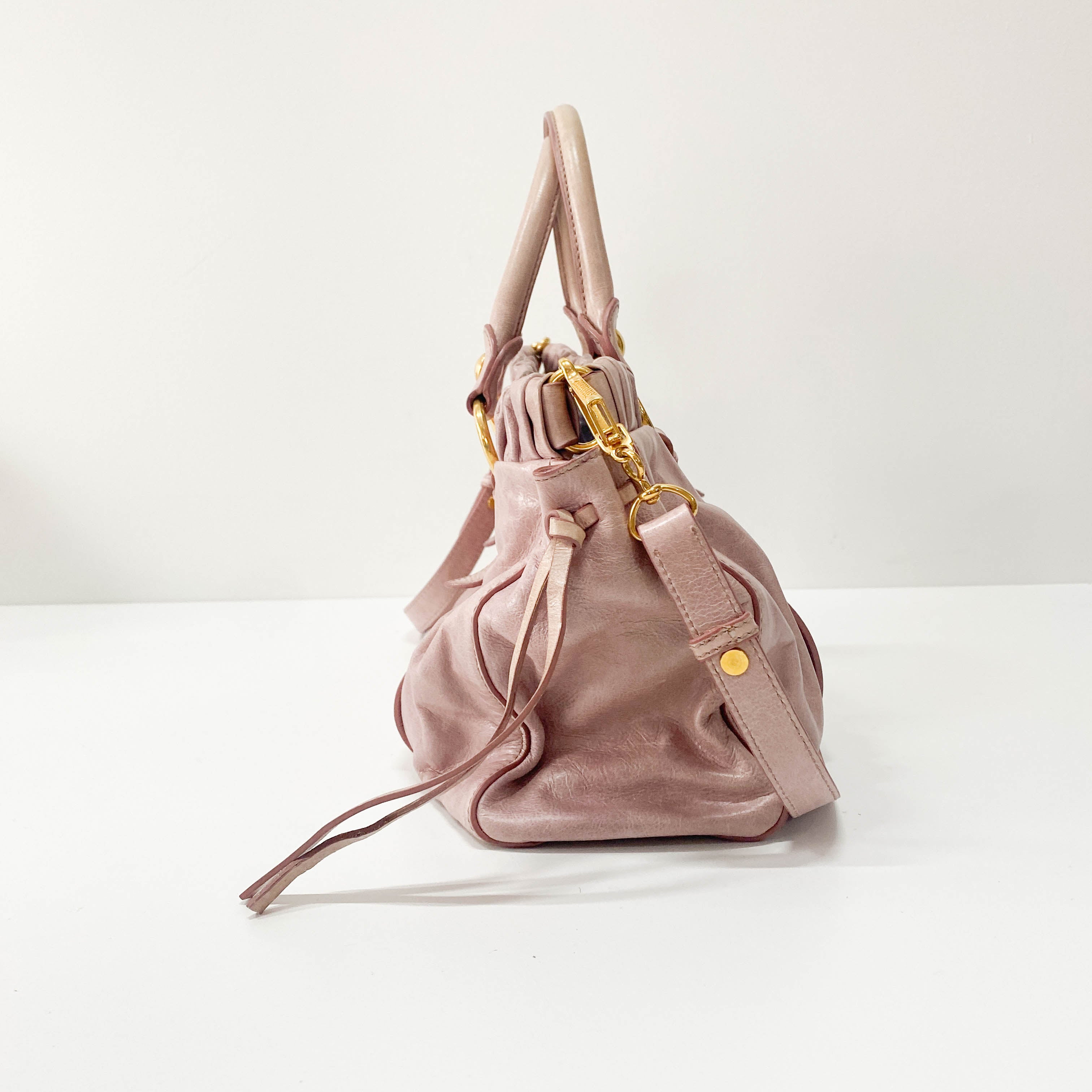 Vitello Pink Calfskin Leather Two Way Bag