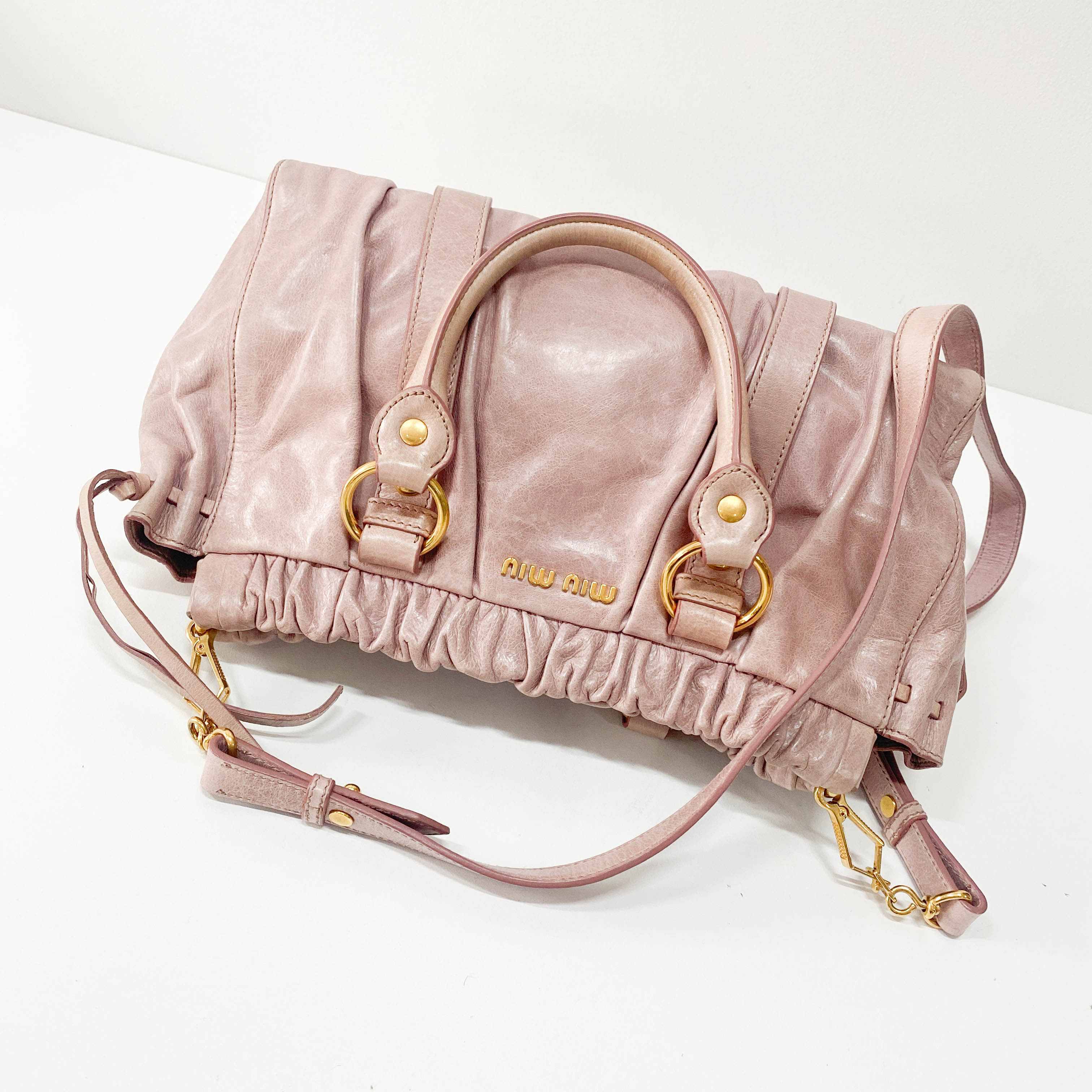 Vitello Pink Calfskin Leather Two Way Bag