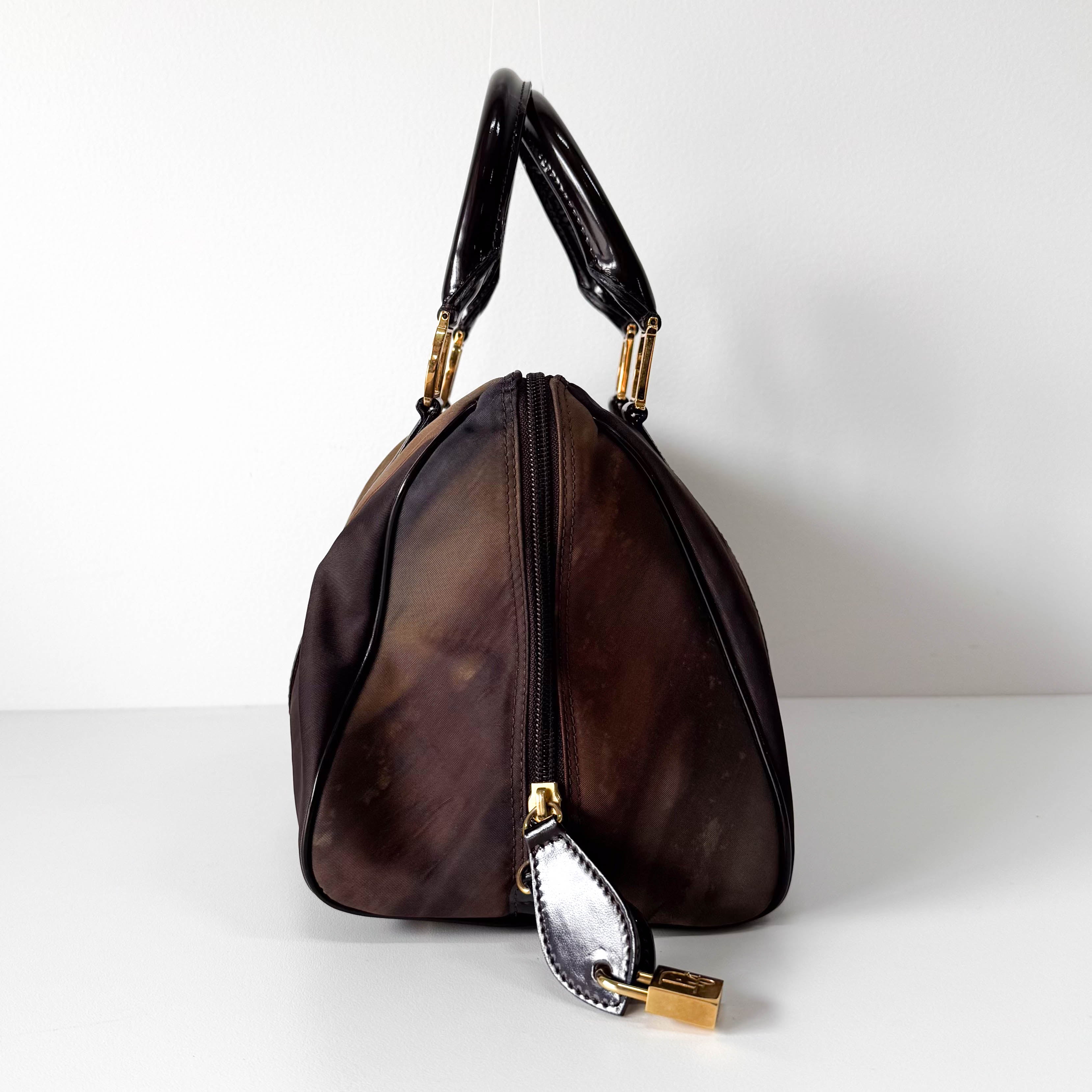 Mini Boston Brown Coated Canvas Bag