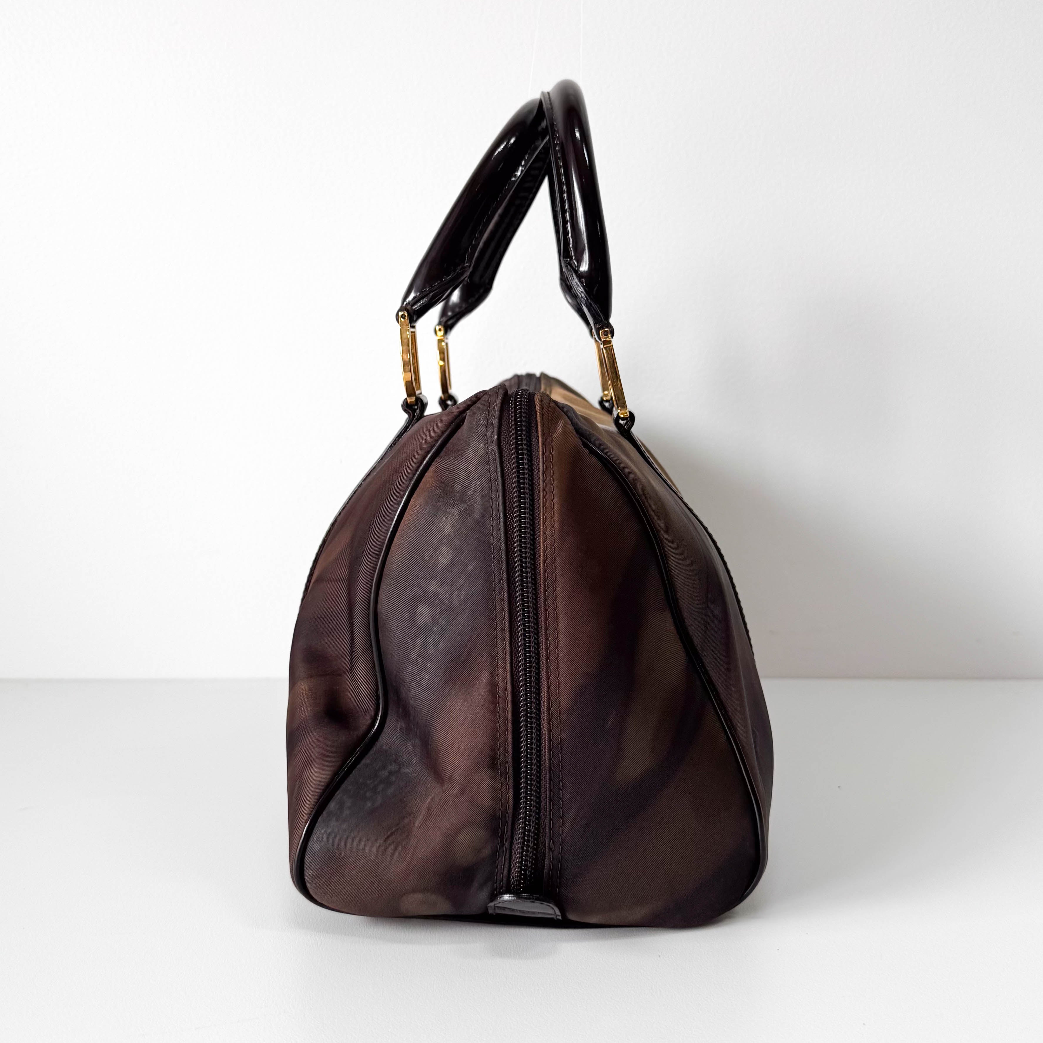 Mini Boston Brown Coated Canvas Bag