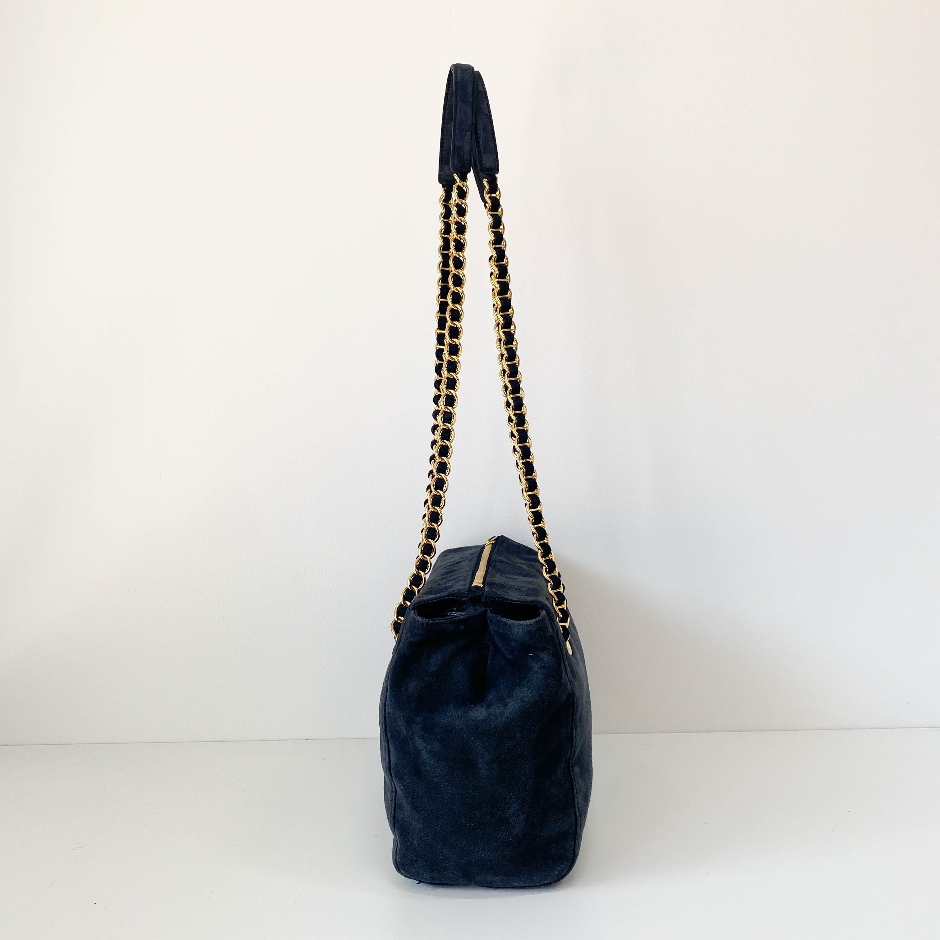 Chain Navy Suede Shoulder Bag