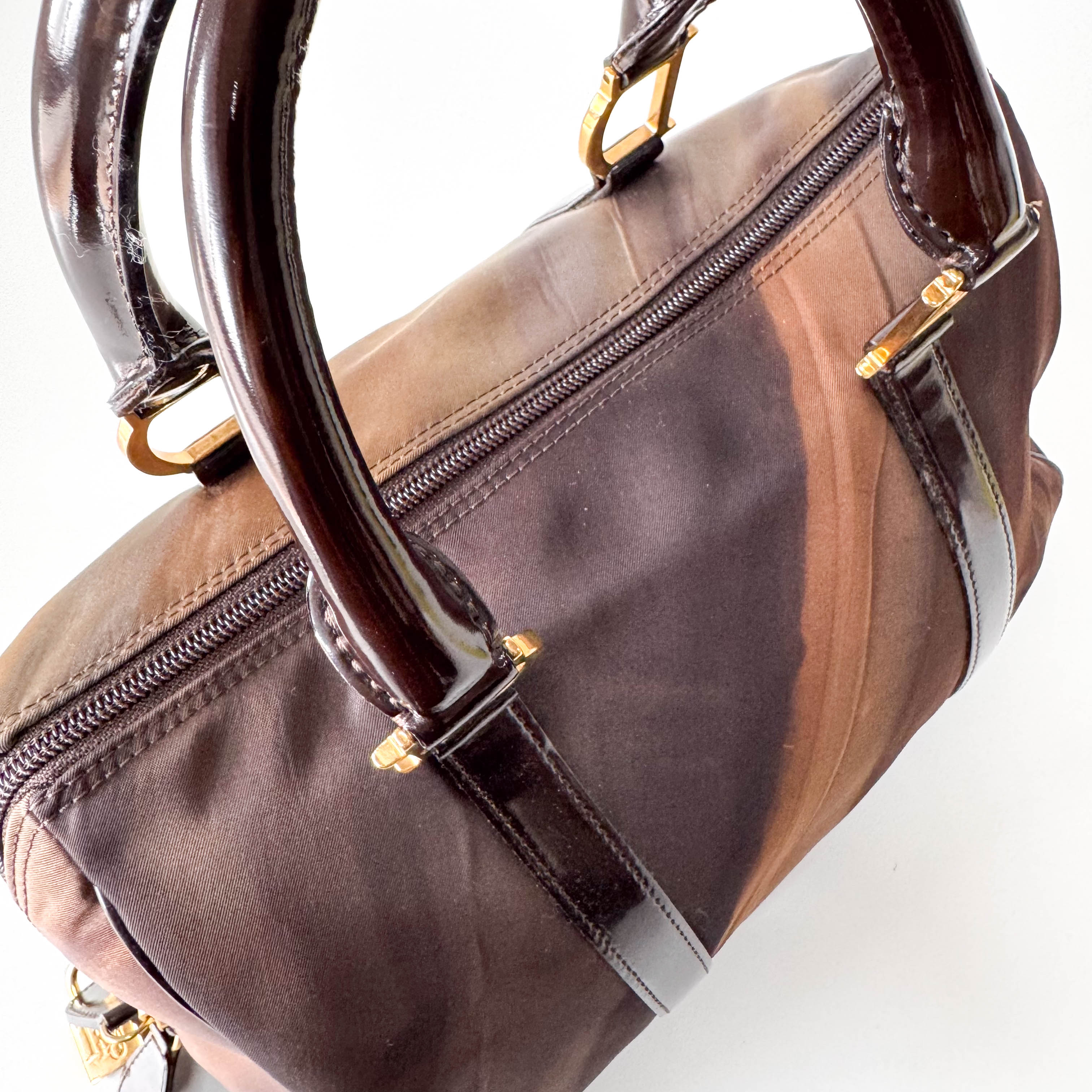 Mini Boston Brown Coated Canvas Bag