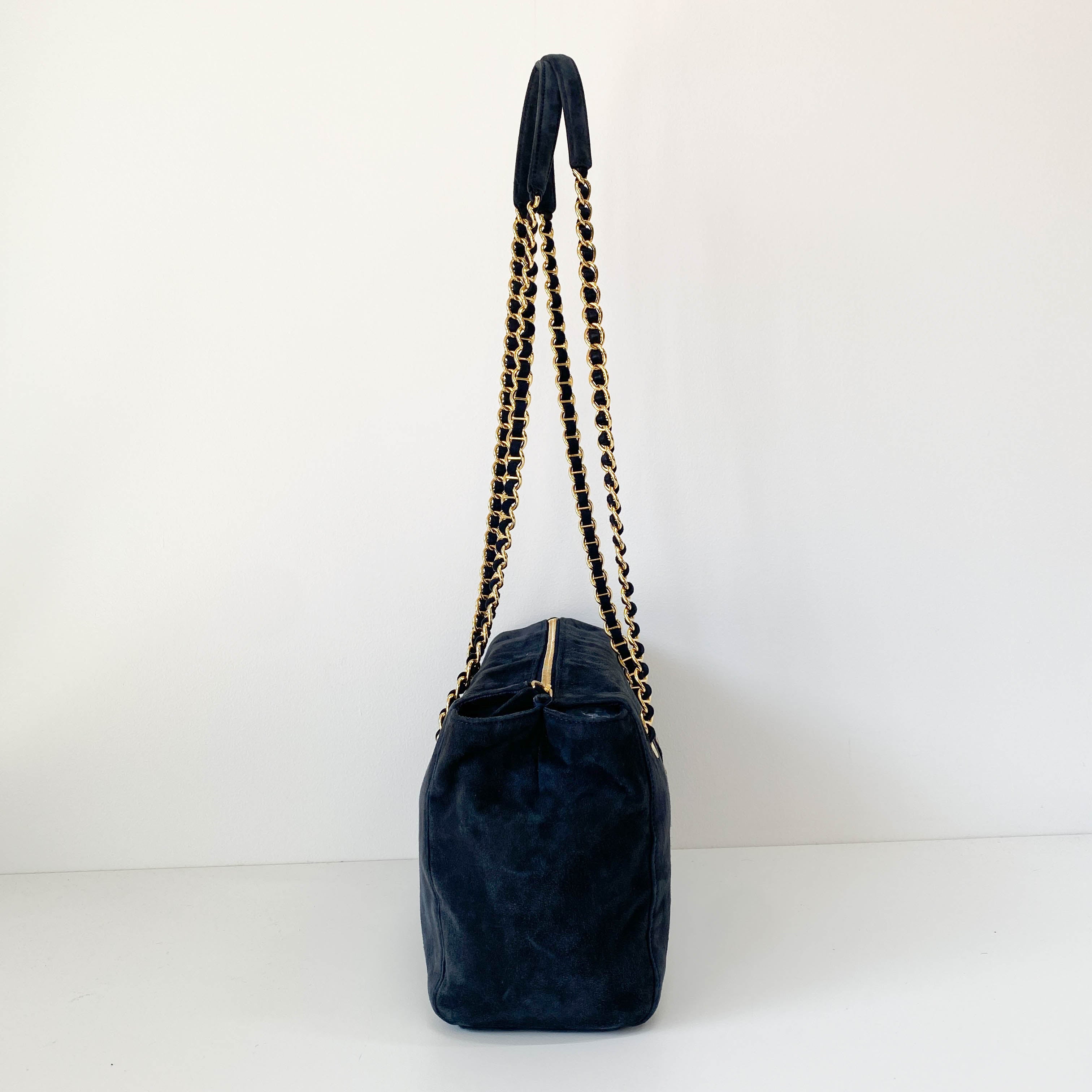 Chain Navy Suede Shoulder Bag