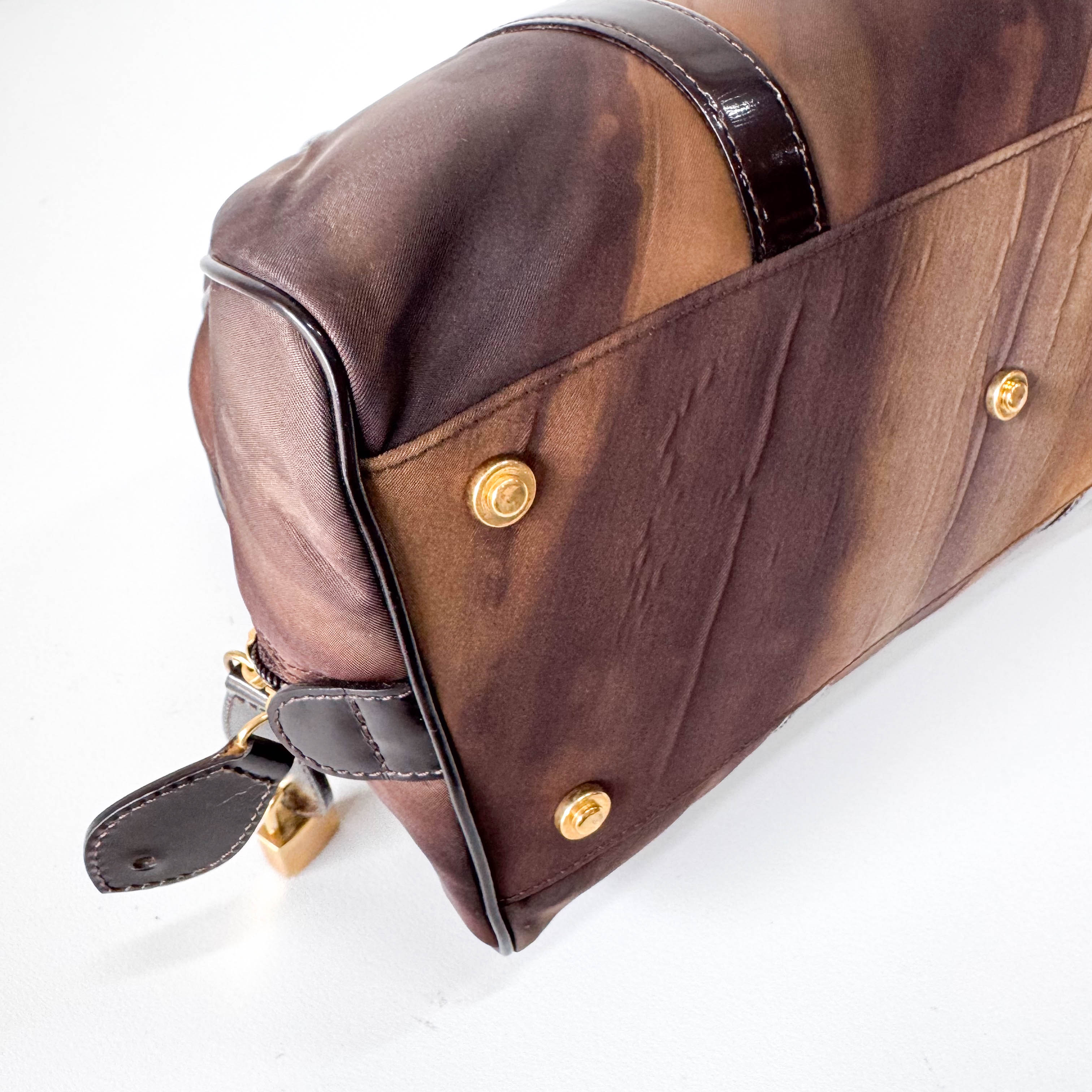 Mini Boston Brown Coated Canvas Bag