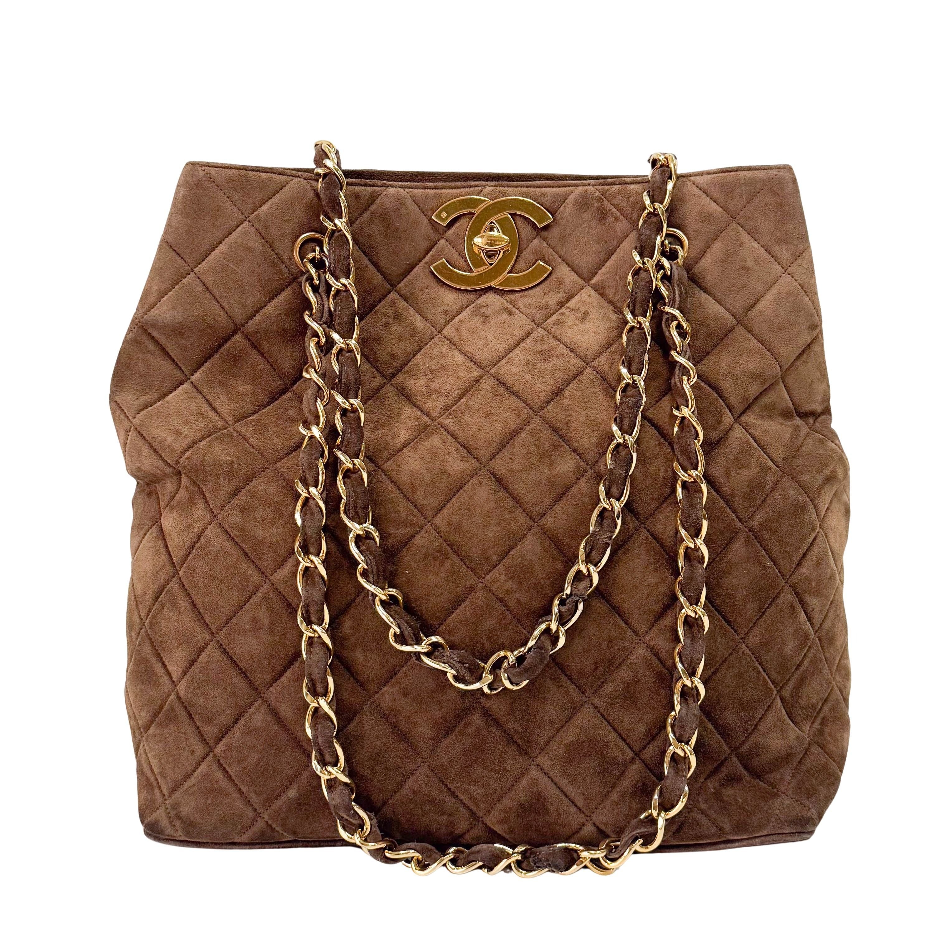 Matelassé  Brown Quilted Suede Tote Bag