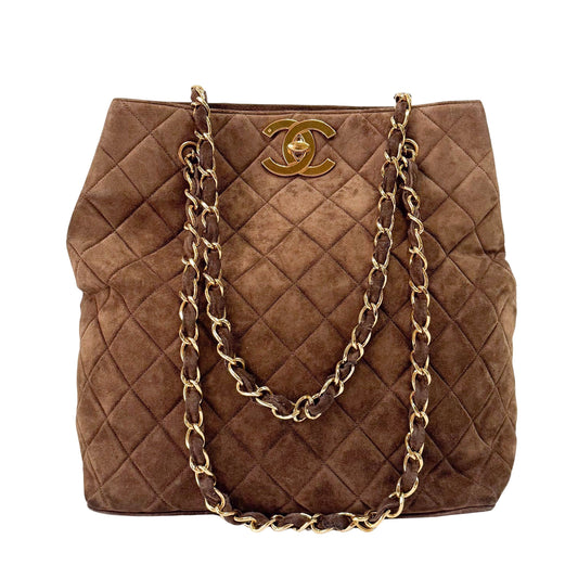Matelassé  Brown Quilted Suede Tote Bag