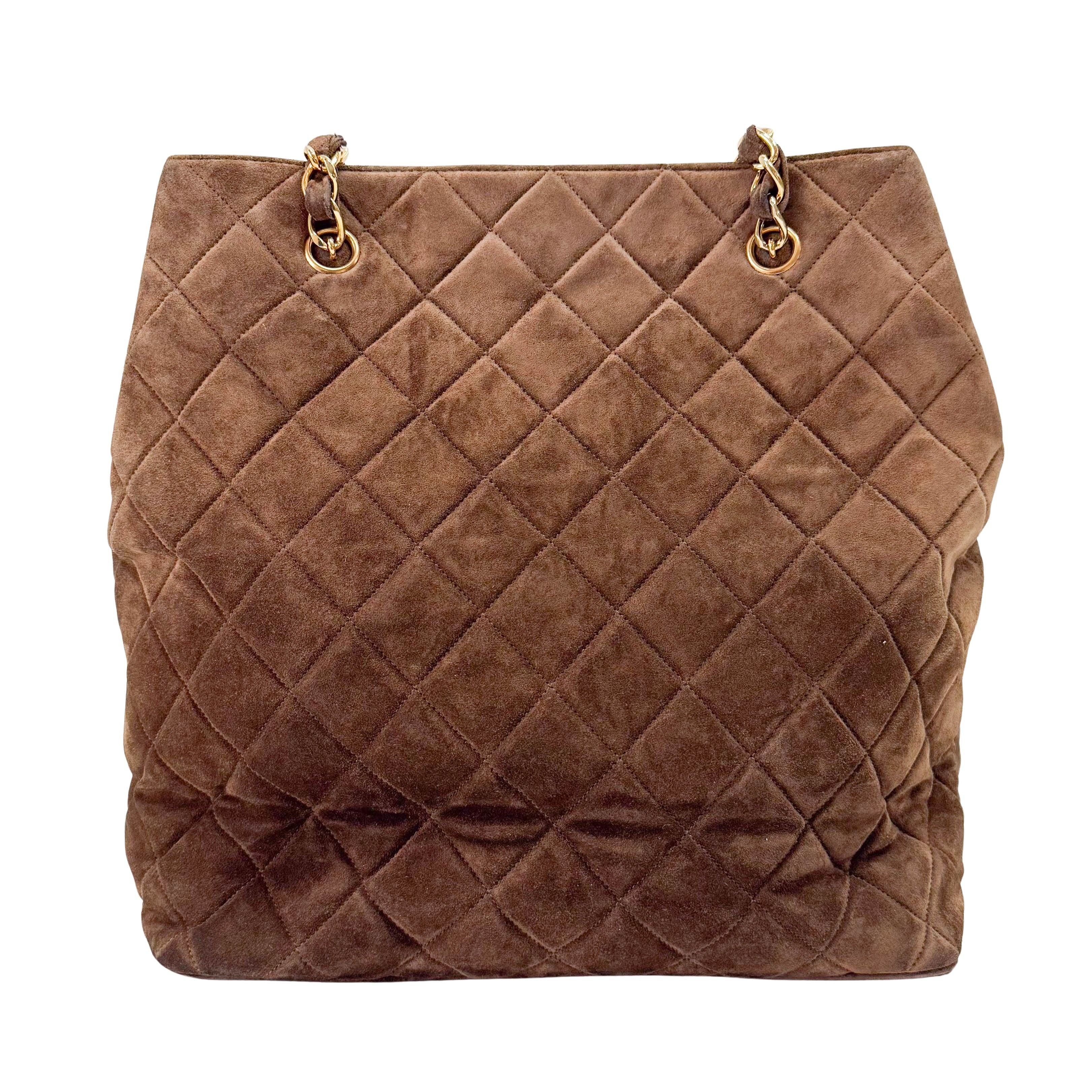 Matelassé  Brown Quilted Suede Tote Bag