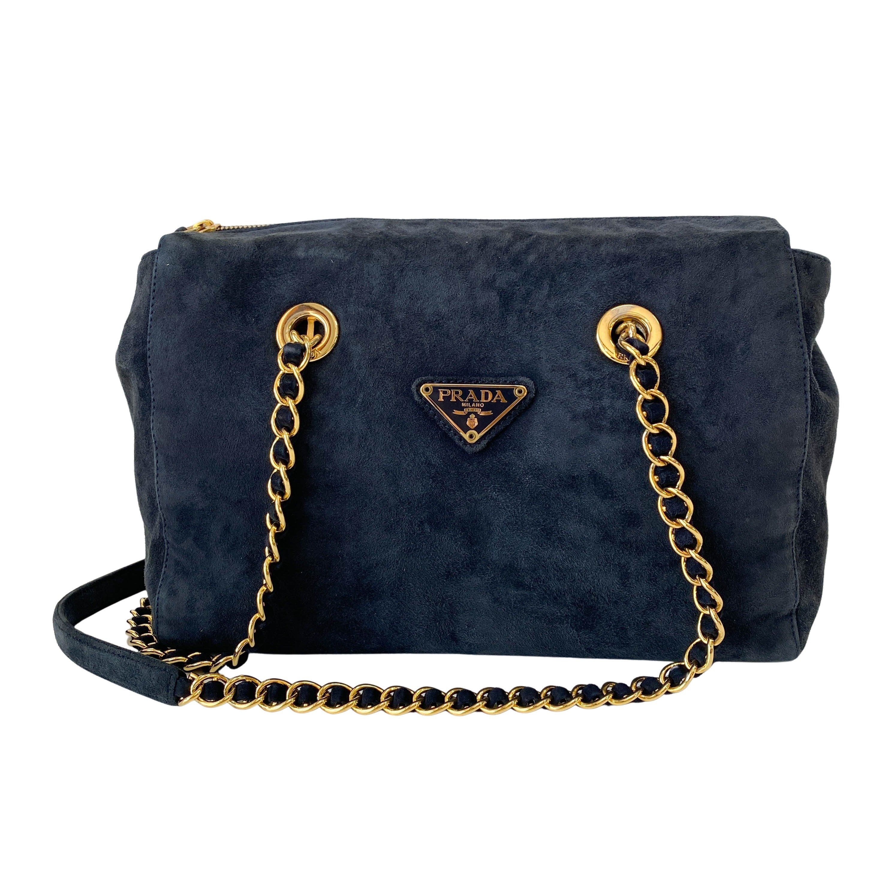 Chain Navy Suede Shoulder Bag