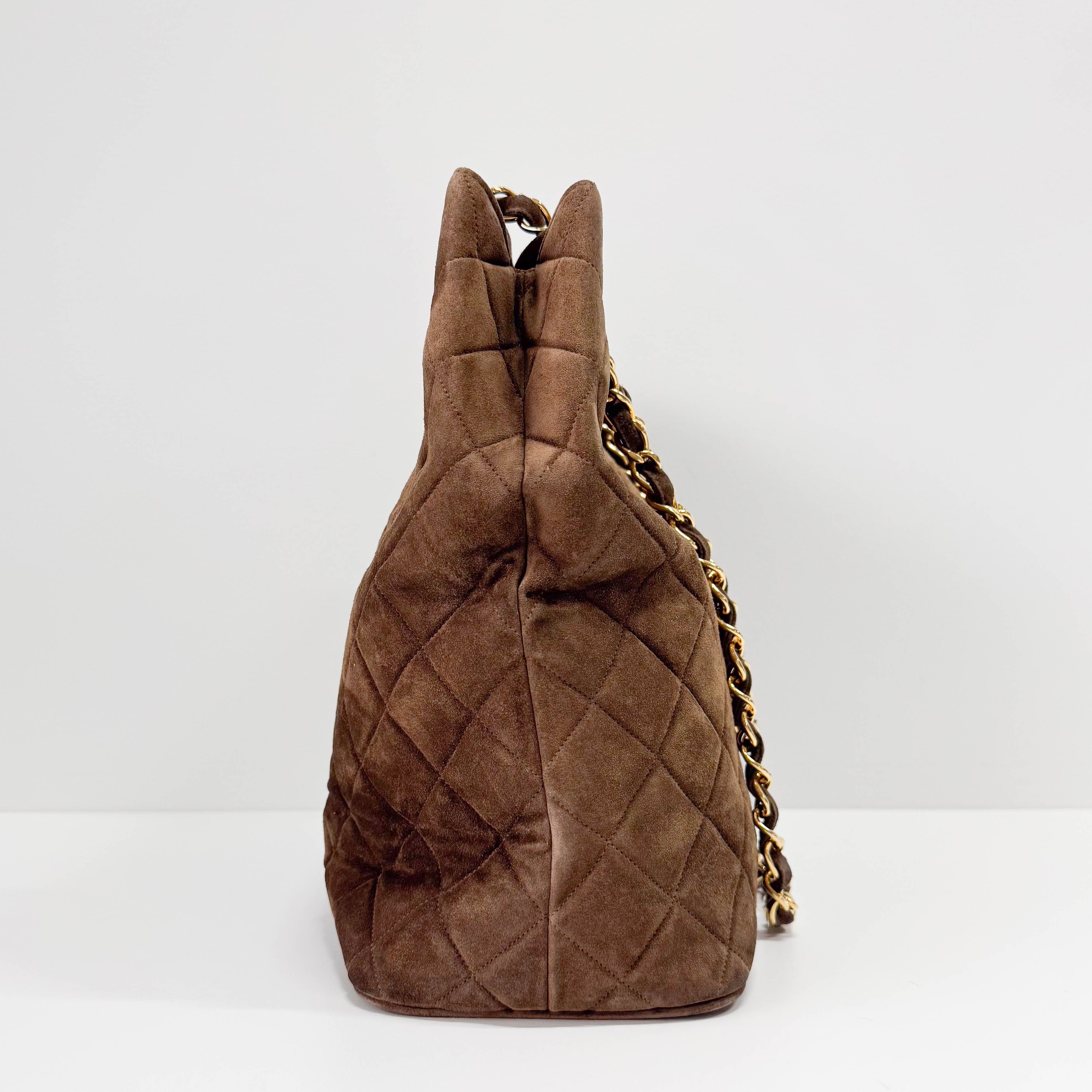 Matelassé  Brown Quilted Suede Tote Bag
