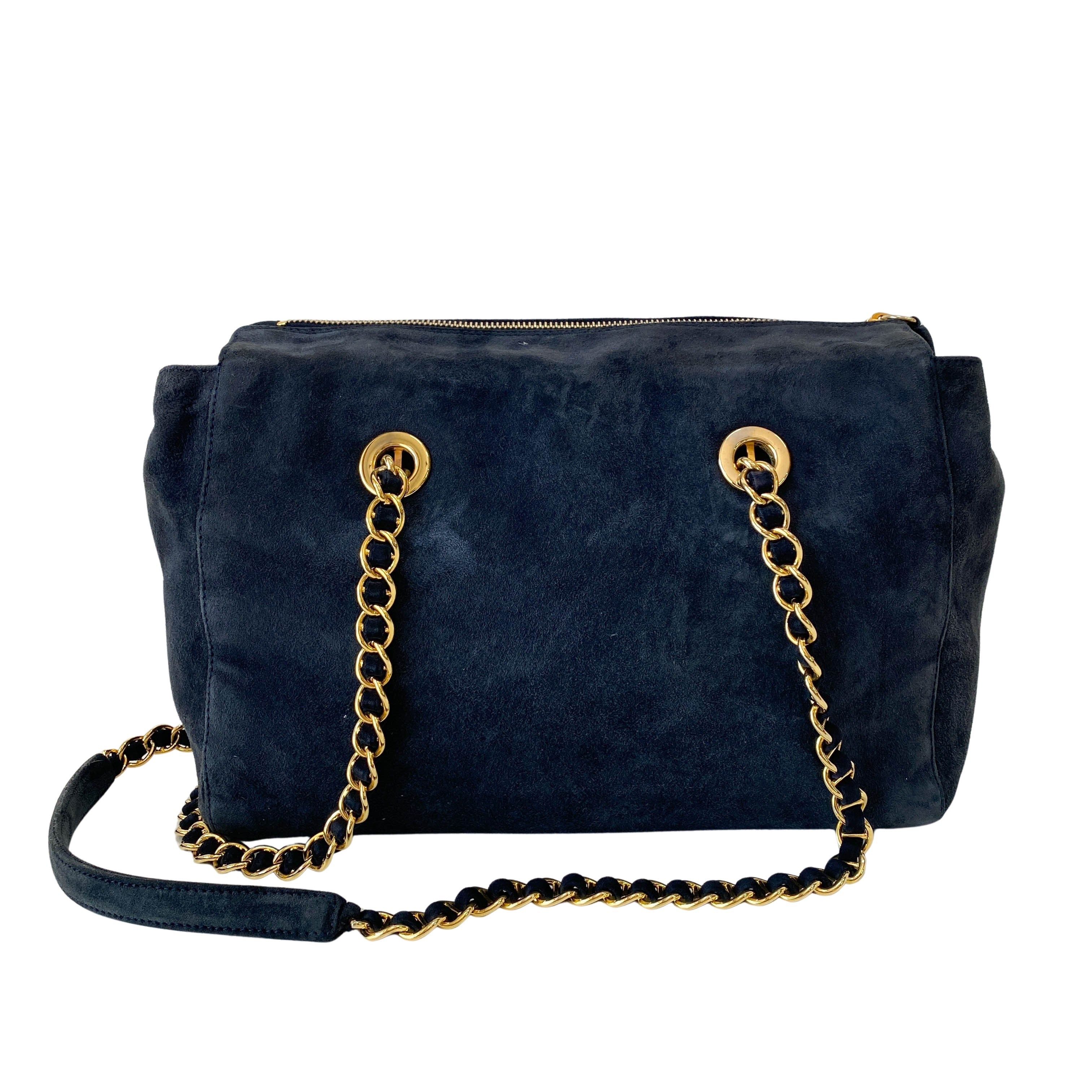 Chain Navy Suede Shoulder Bag