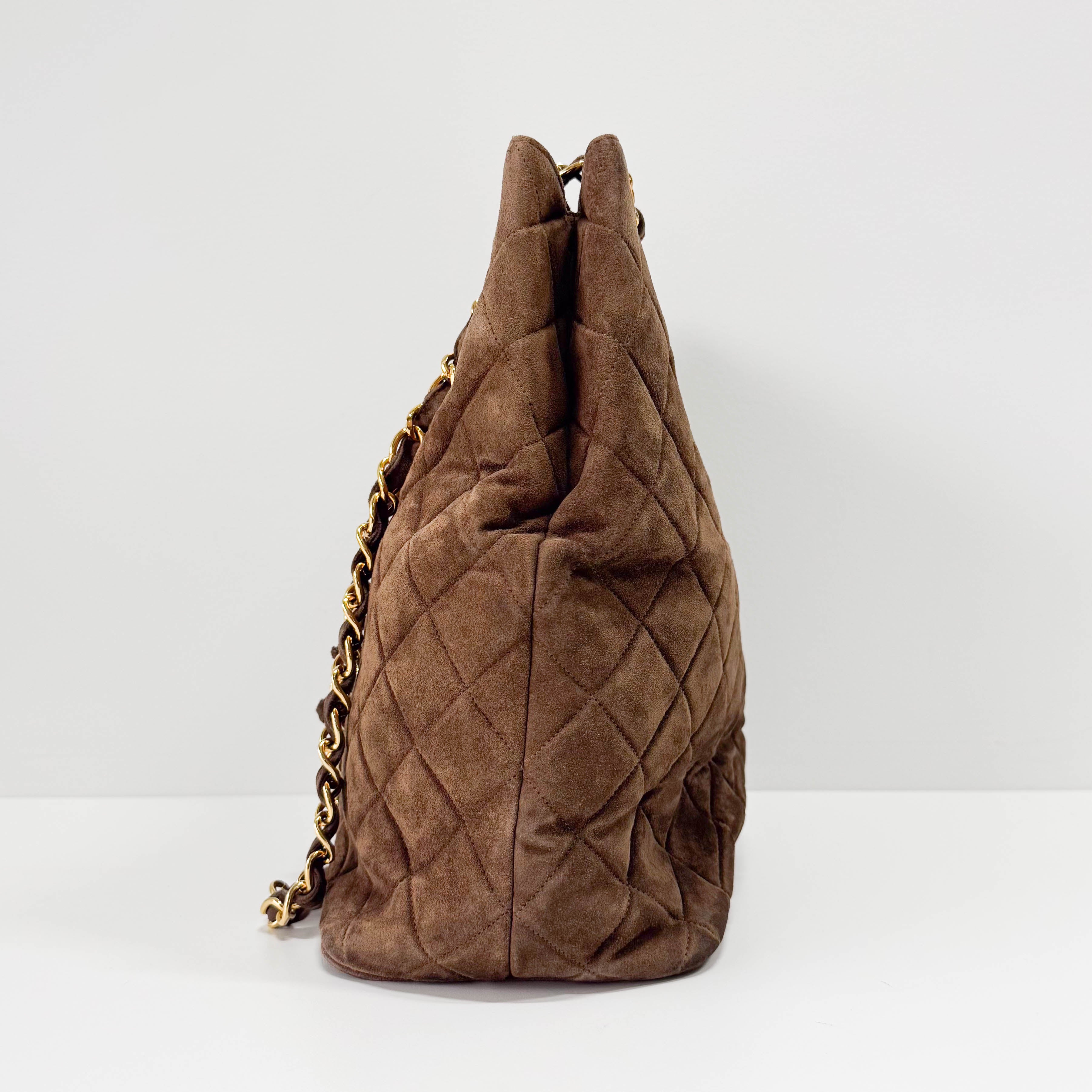 Matelassé  Brown Quilted Suede Tote Bag