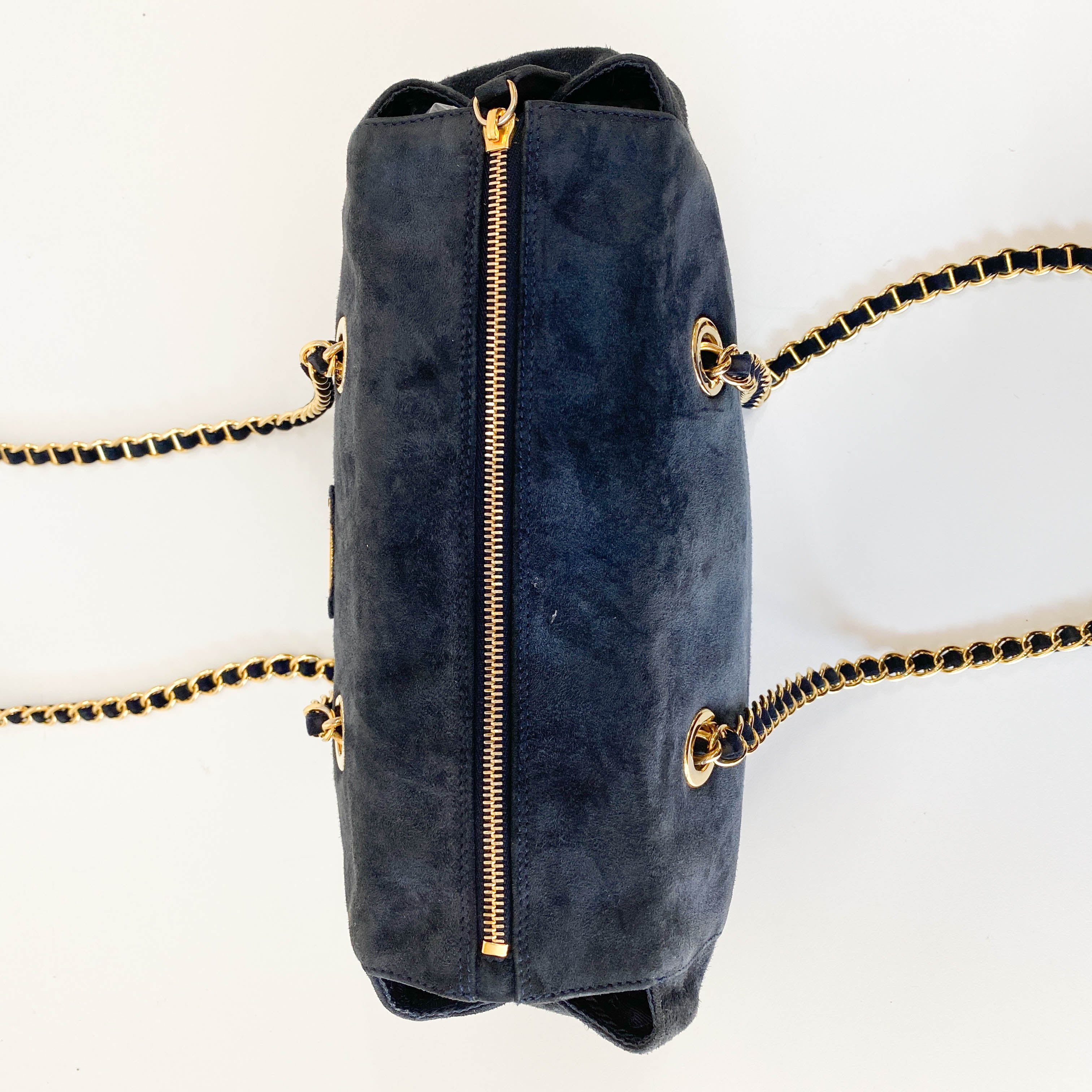 Chain Navy Suede Shoulder Bag