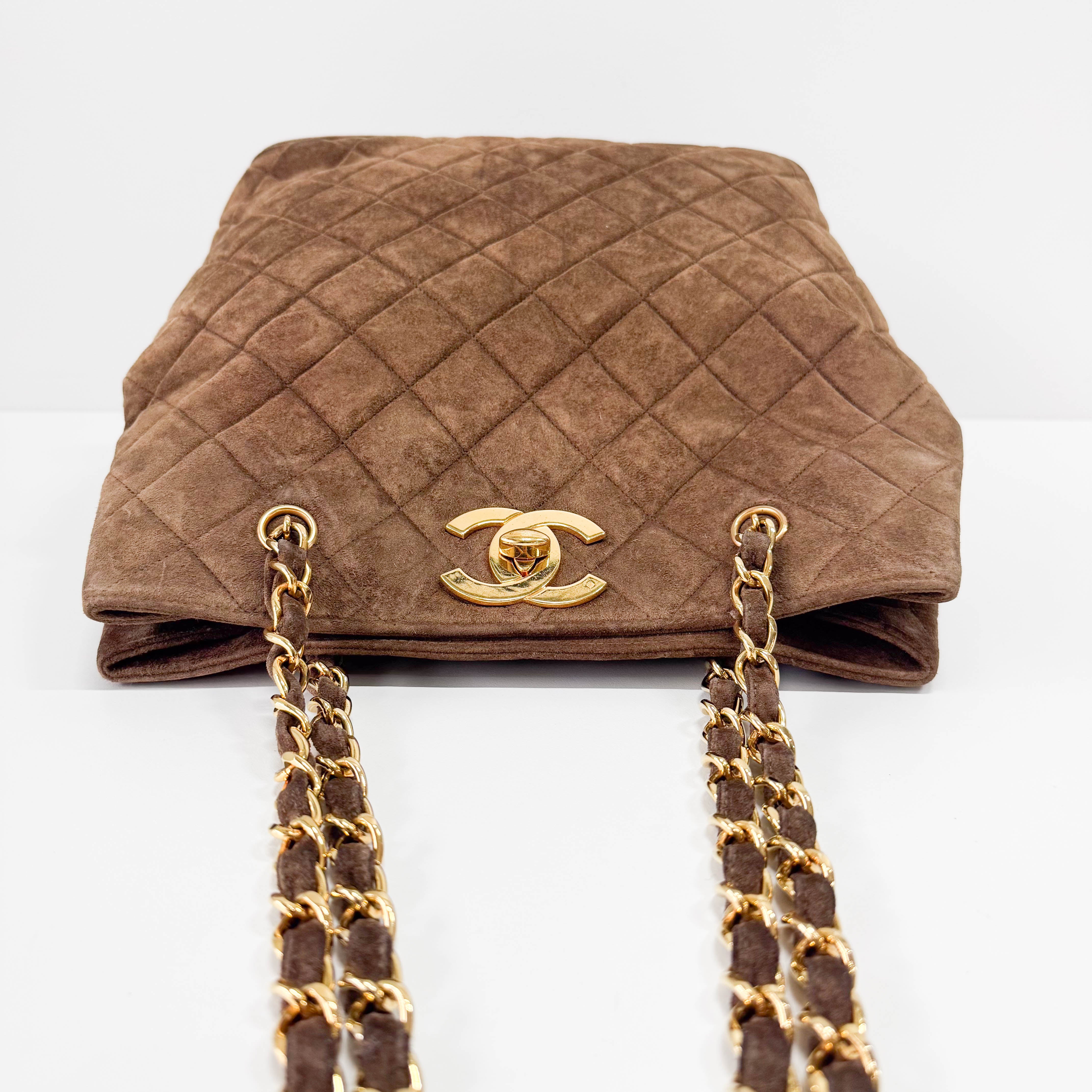 Matelassé  Brown Quilted Suede Tote Bag
