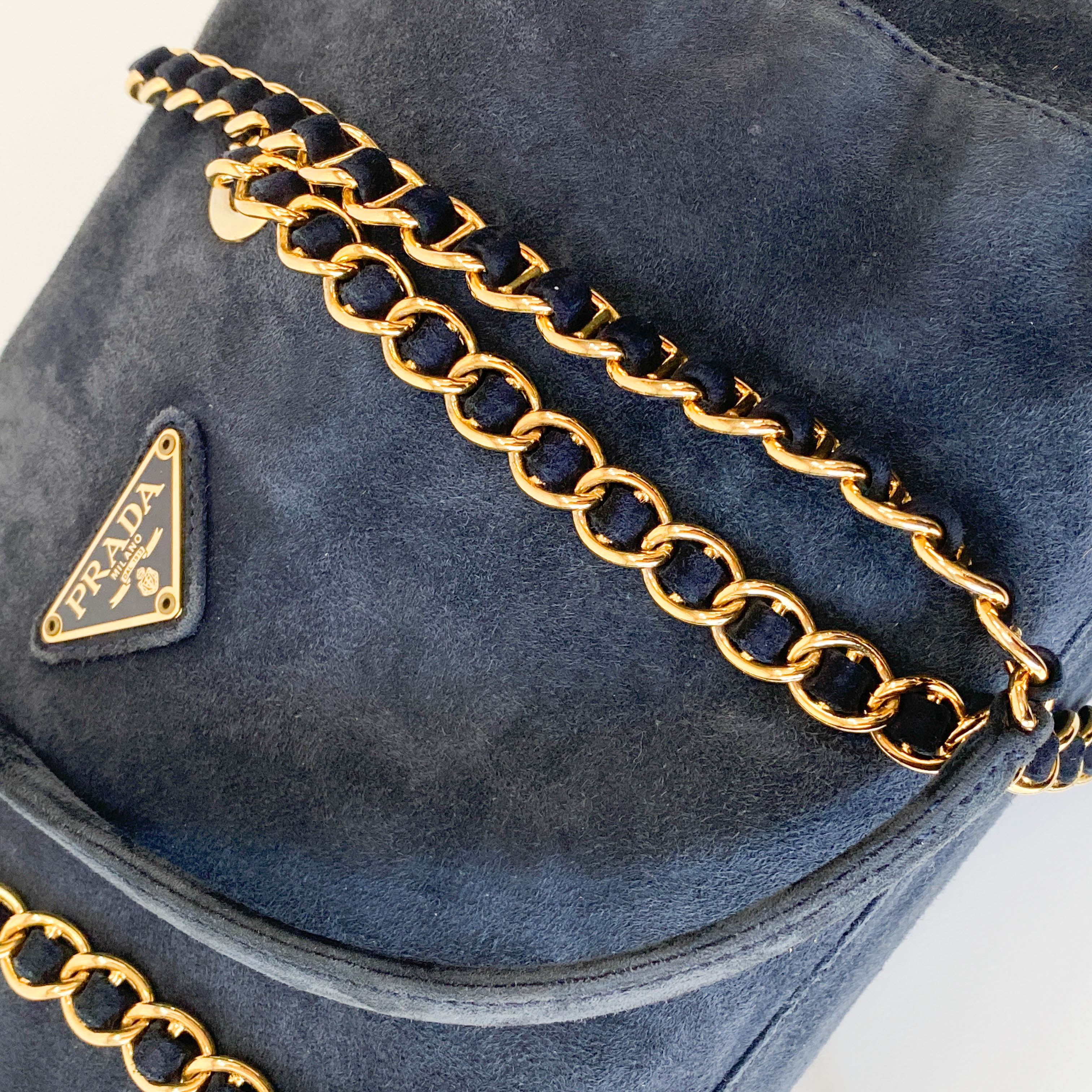 Chain Navy Suede Shoulder Bag