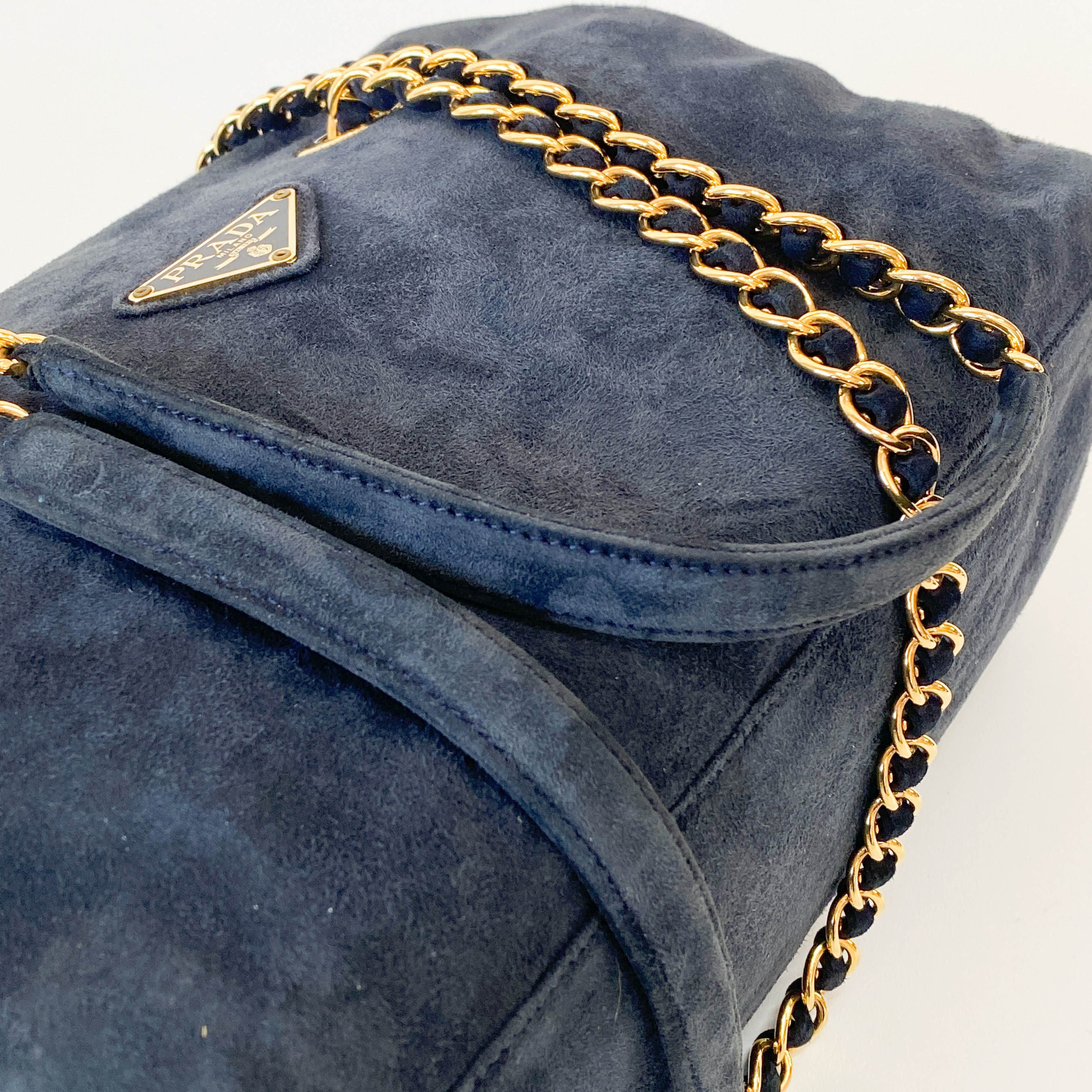 Chain Navy Suede Shoulder Bag
