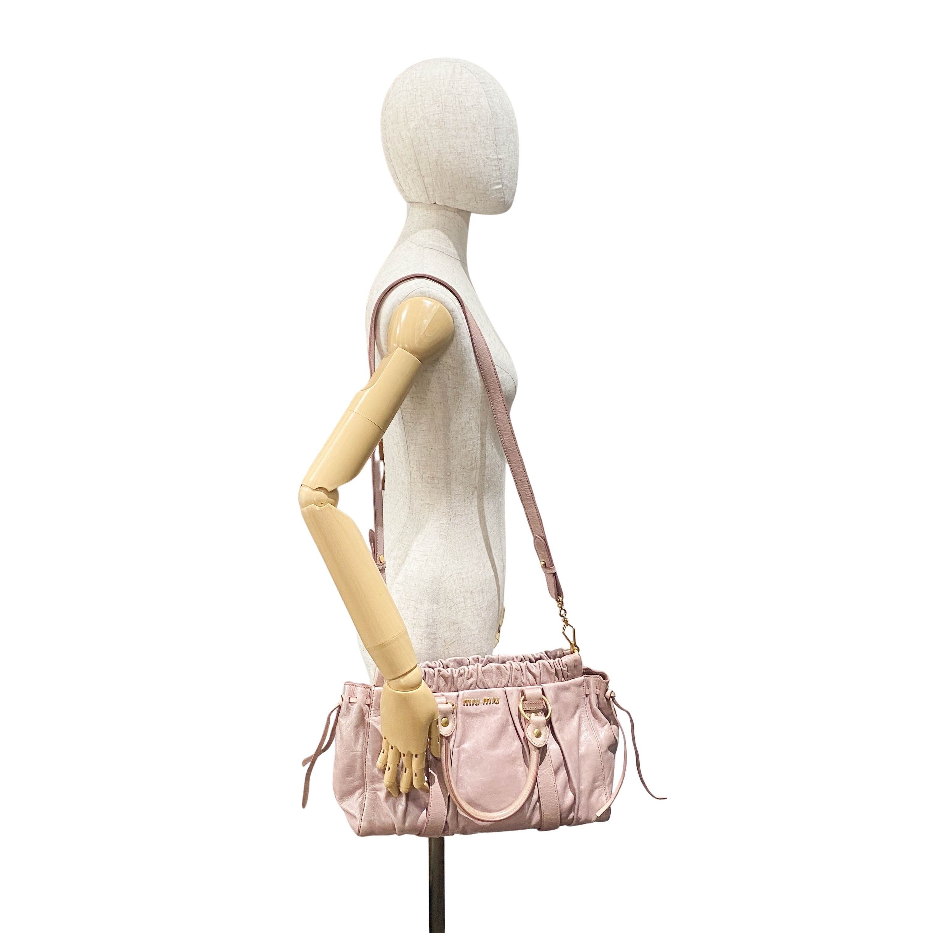 Vitello Pink Calfskin Leather Two Way Bag