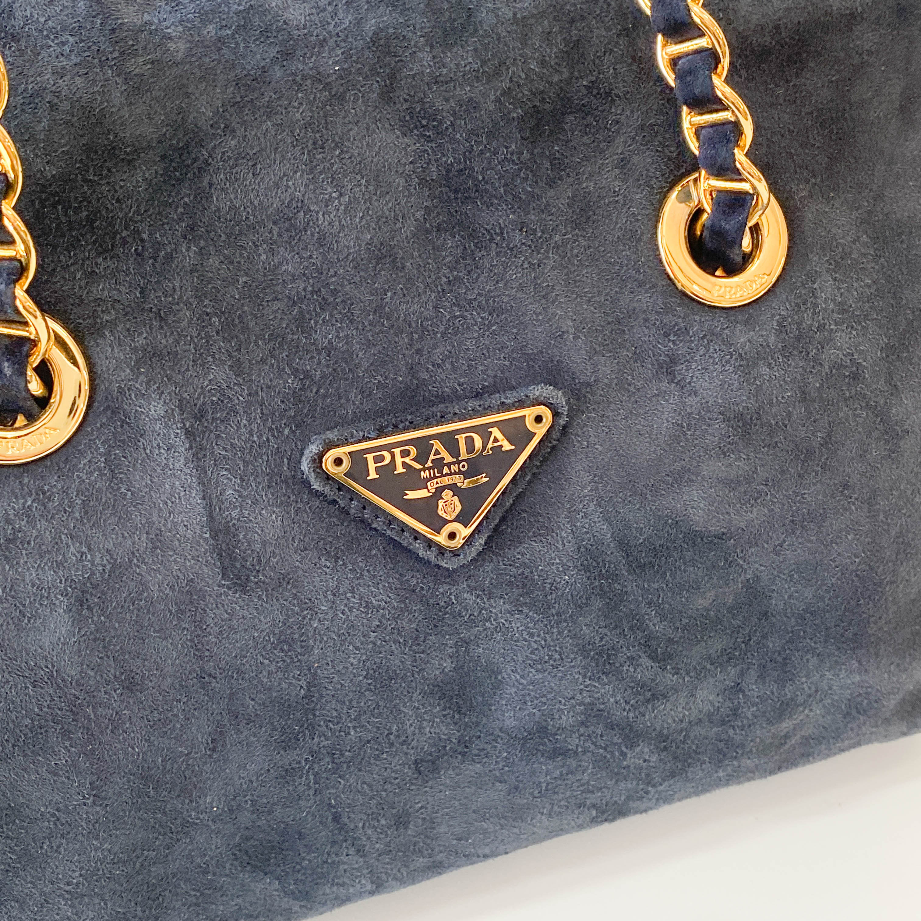 Chain Navy Suede Shoulder Bag
