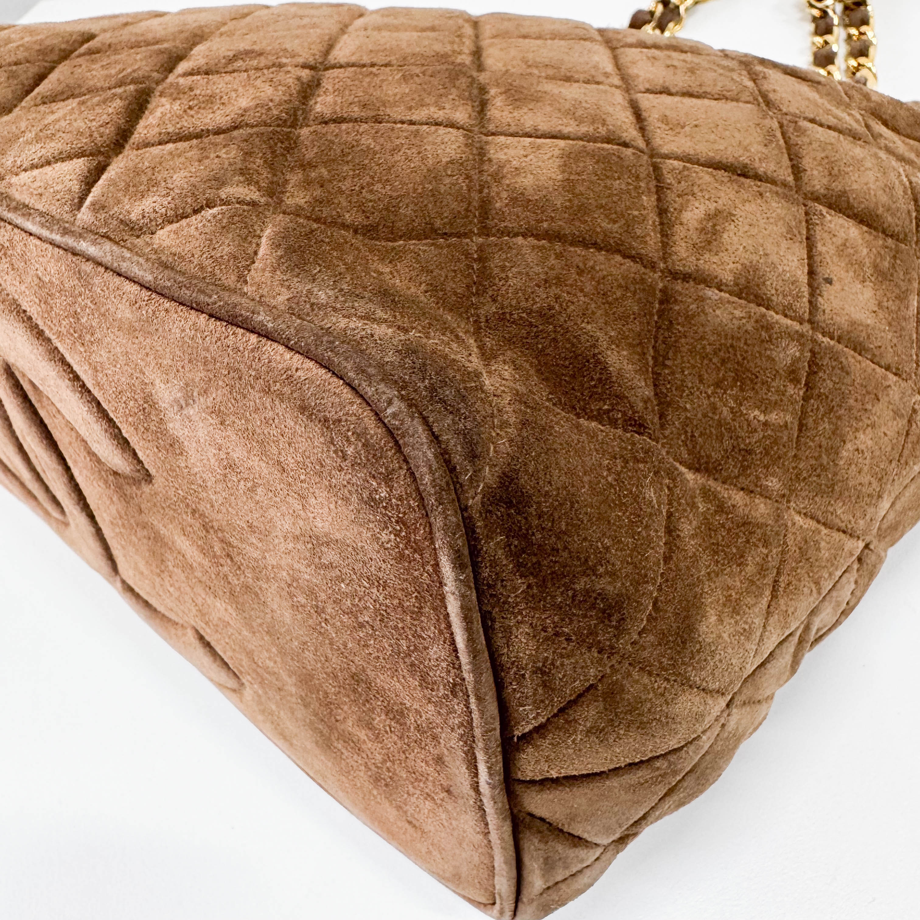 Matelassé  Brown Quilted Suede Tote Bag