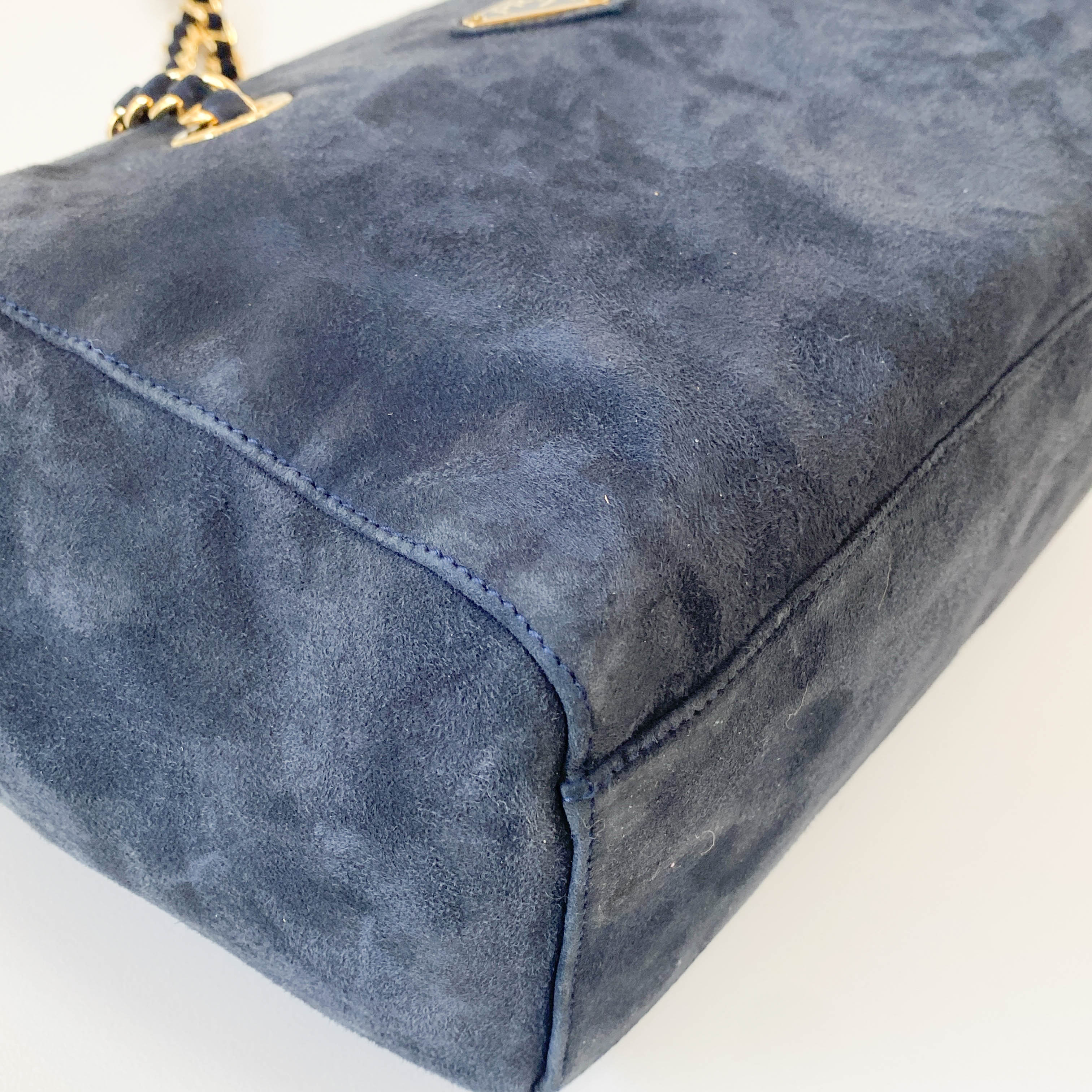 Chain Navy Suede Shoulder Bag