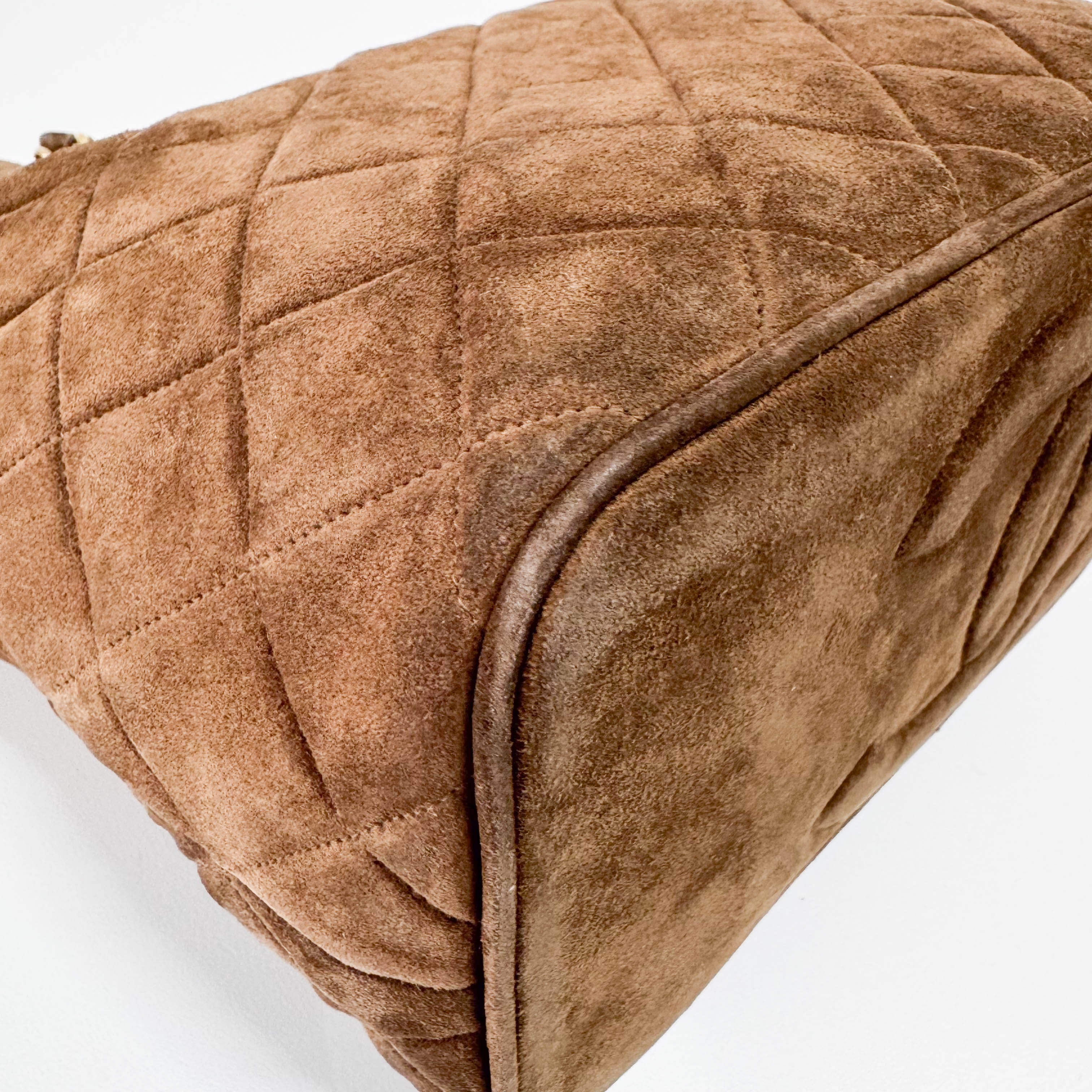 Matelassé  Brown Quilted Suede Tote Bag