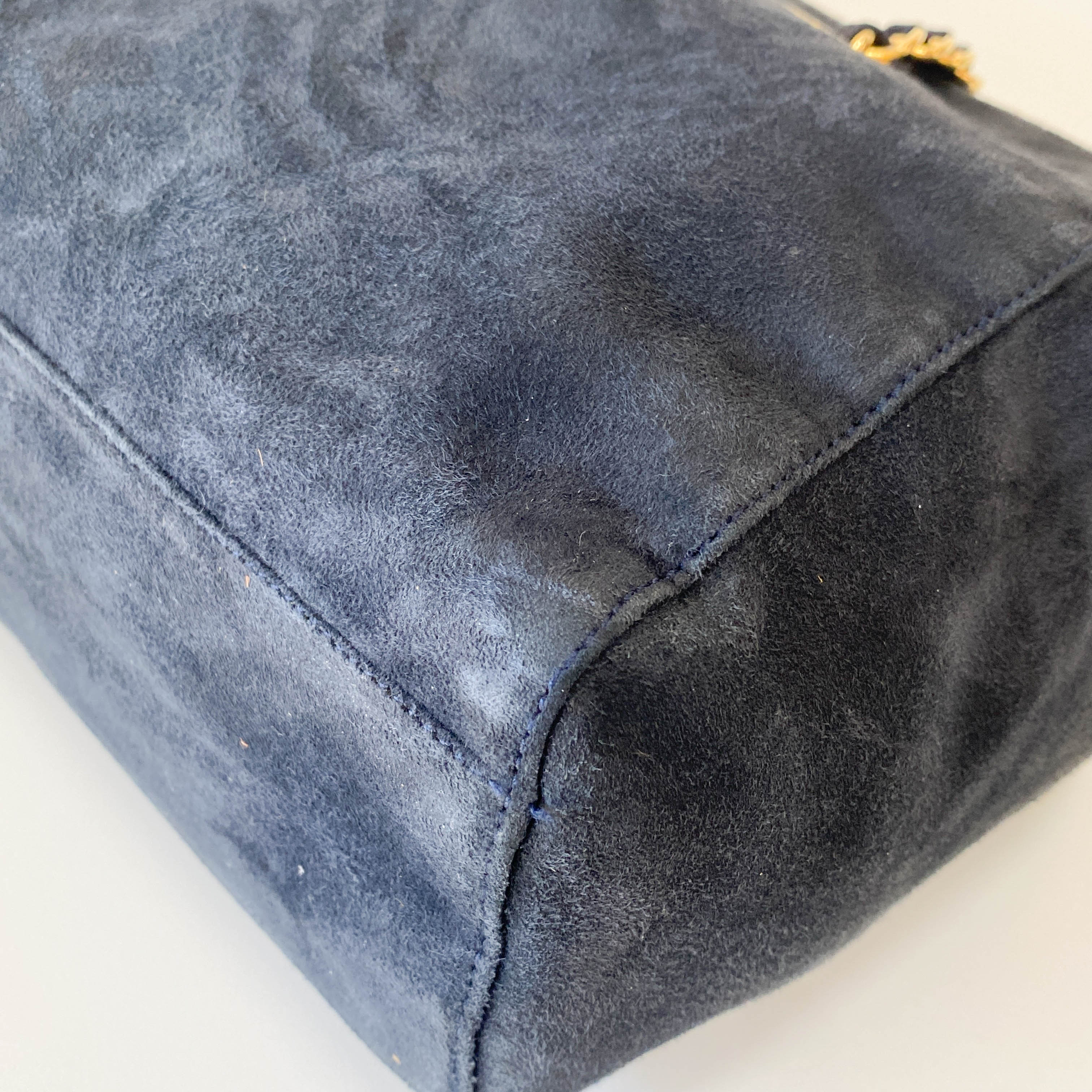 Chain Navy Suede Shoulder Bag