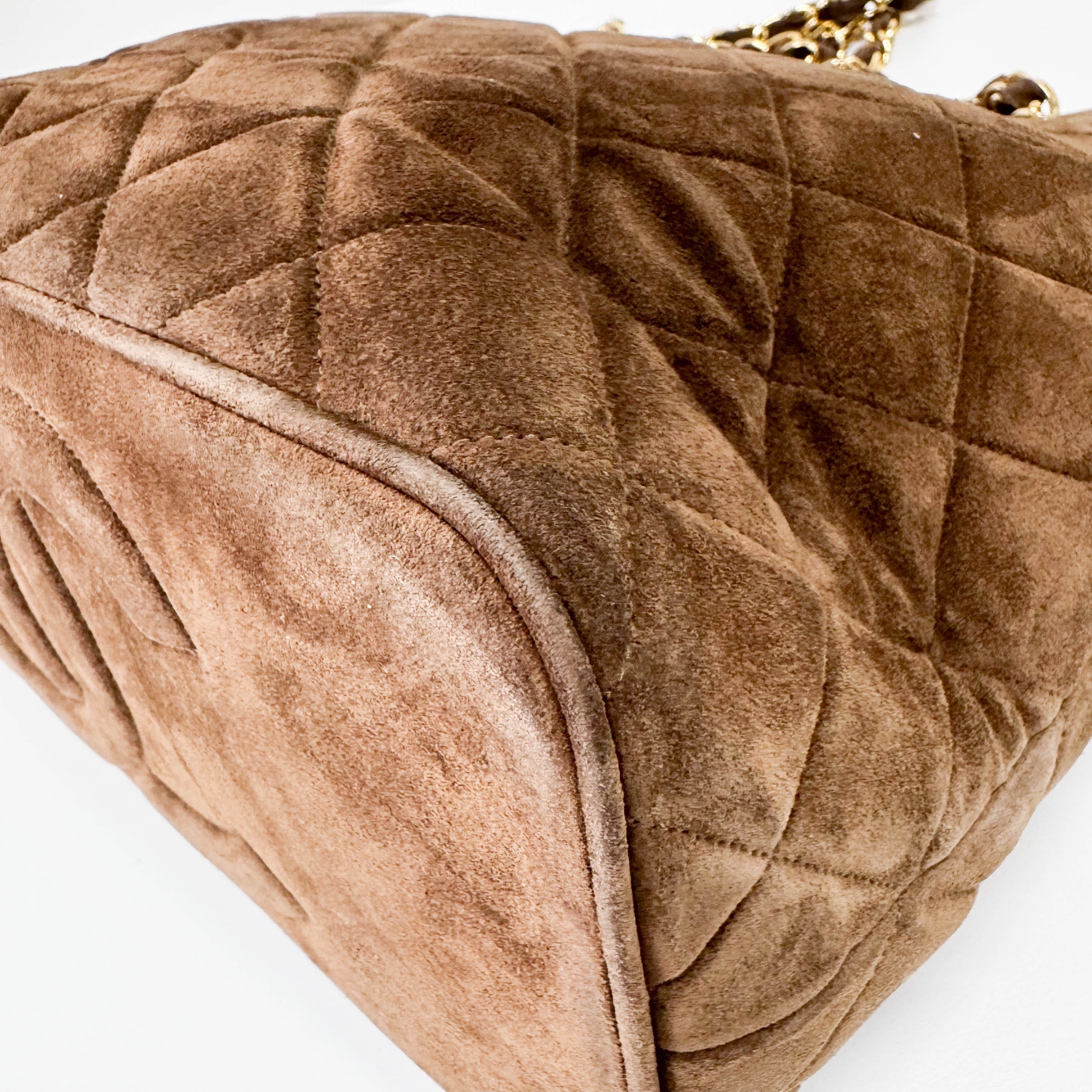 Matelassé  Brown Quilted Suede Tote Bag