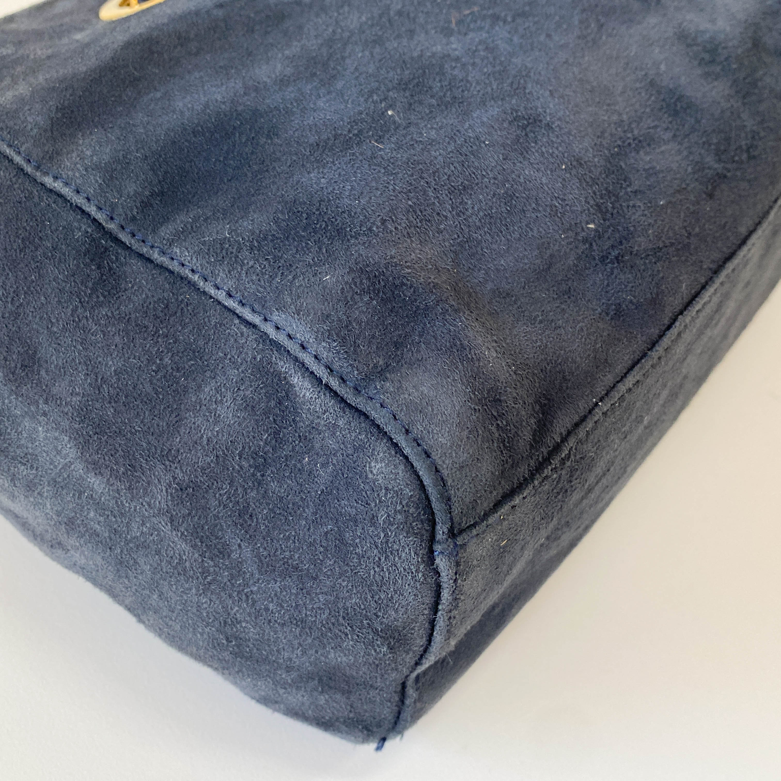 Chain Navy Suede Shoulder Bag