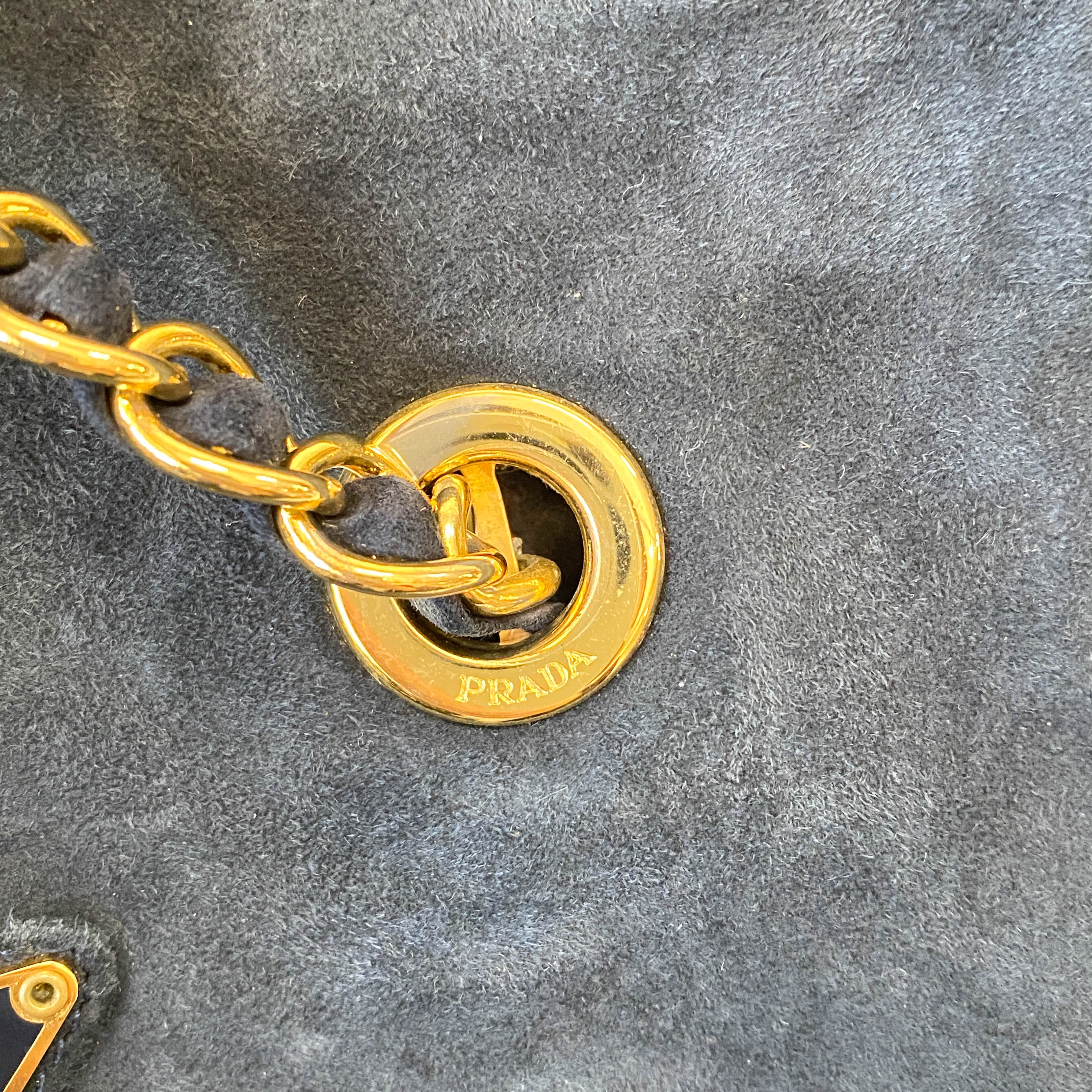 Chain Navy Suede Shoulder Bag