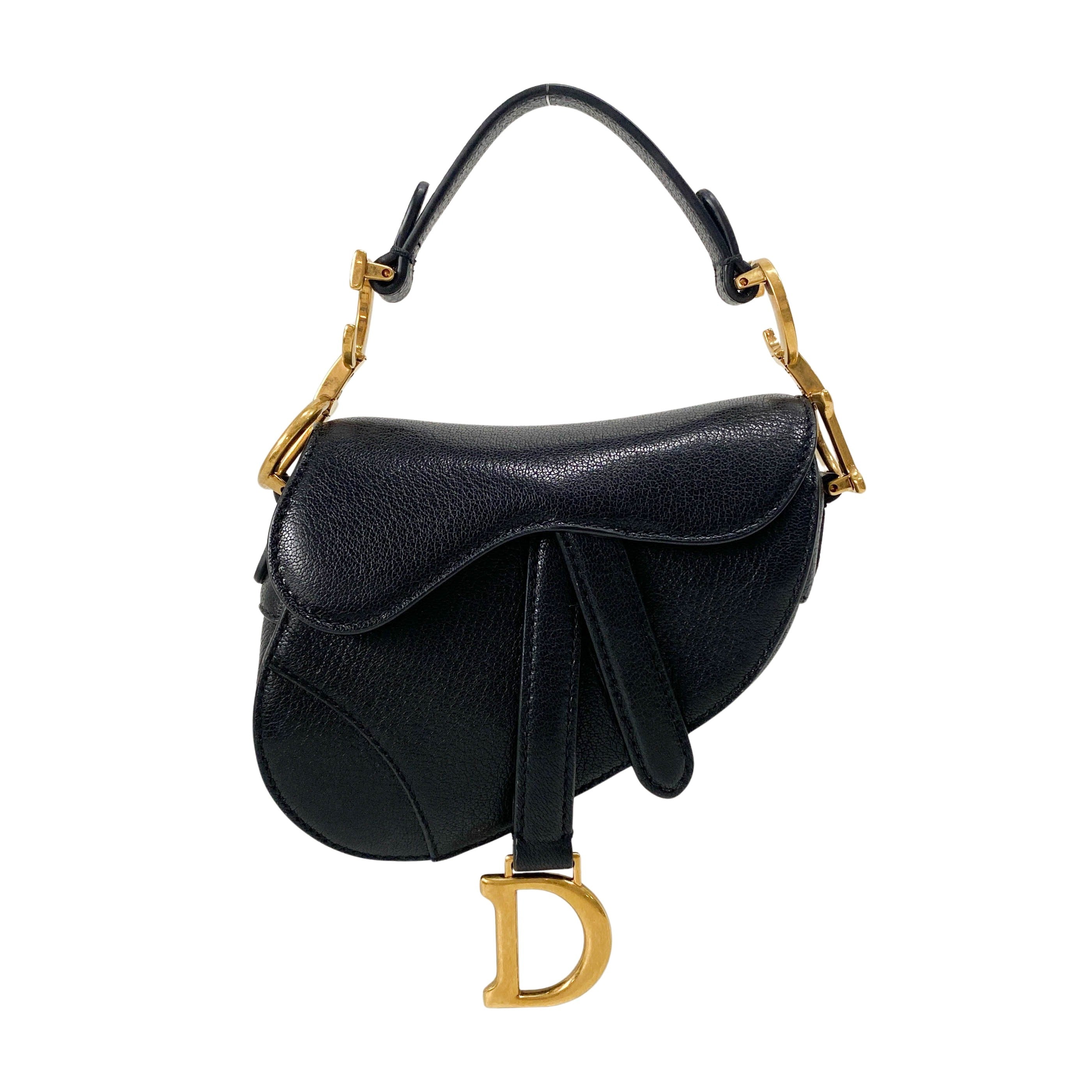 Saddle Nano Black Leather Mini Crossbody Bag