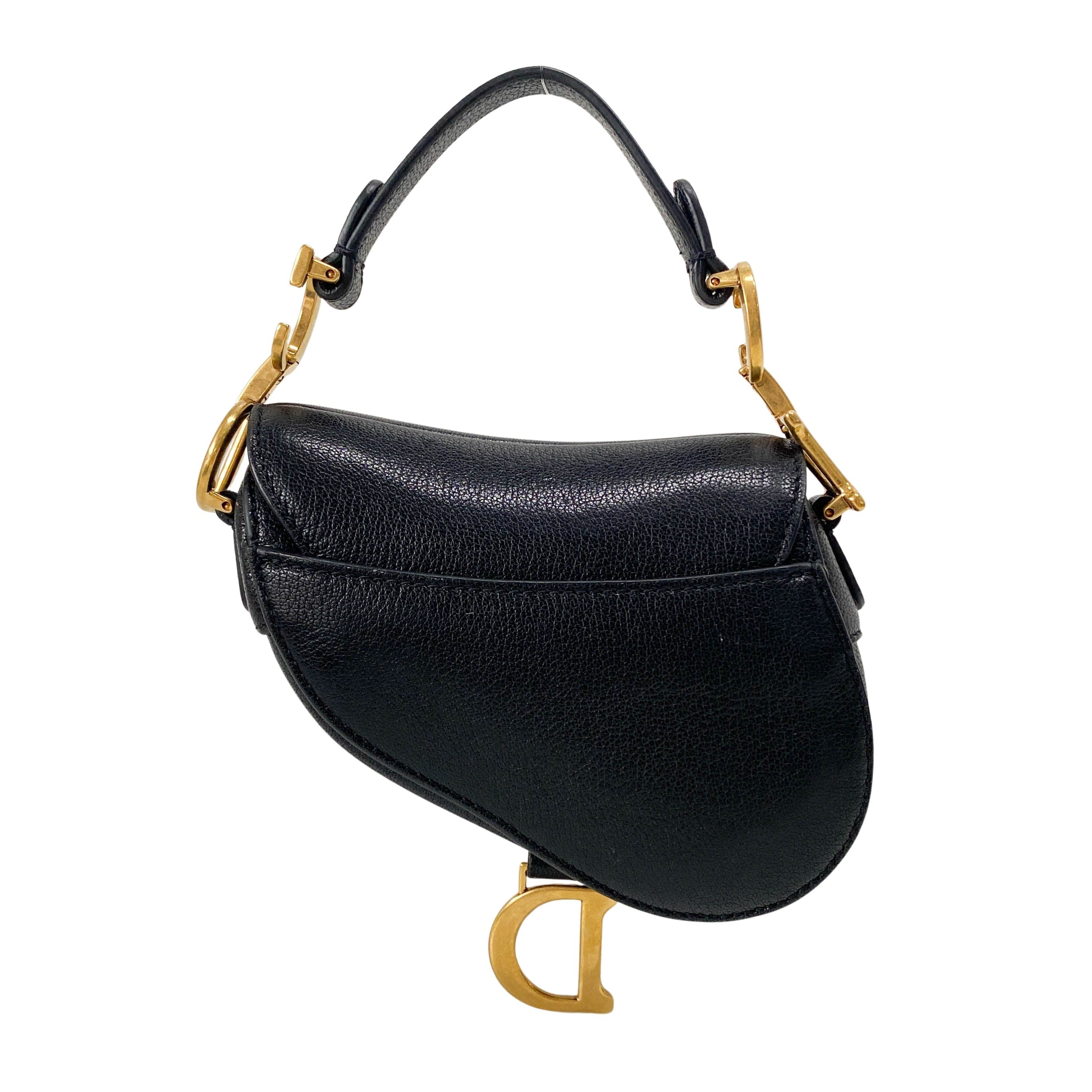 Saddle Nano Black Leather Mini Crossbody Bag