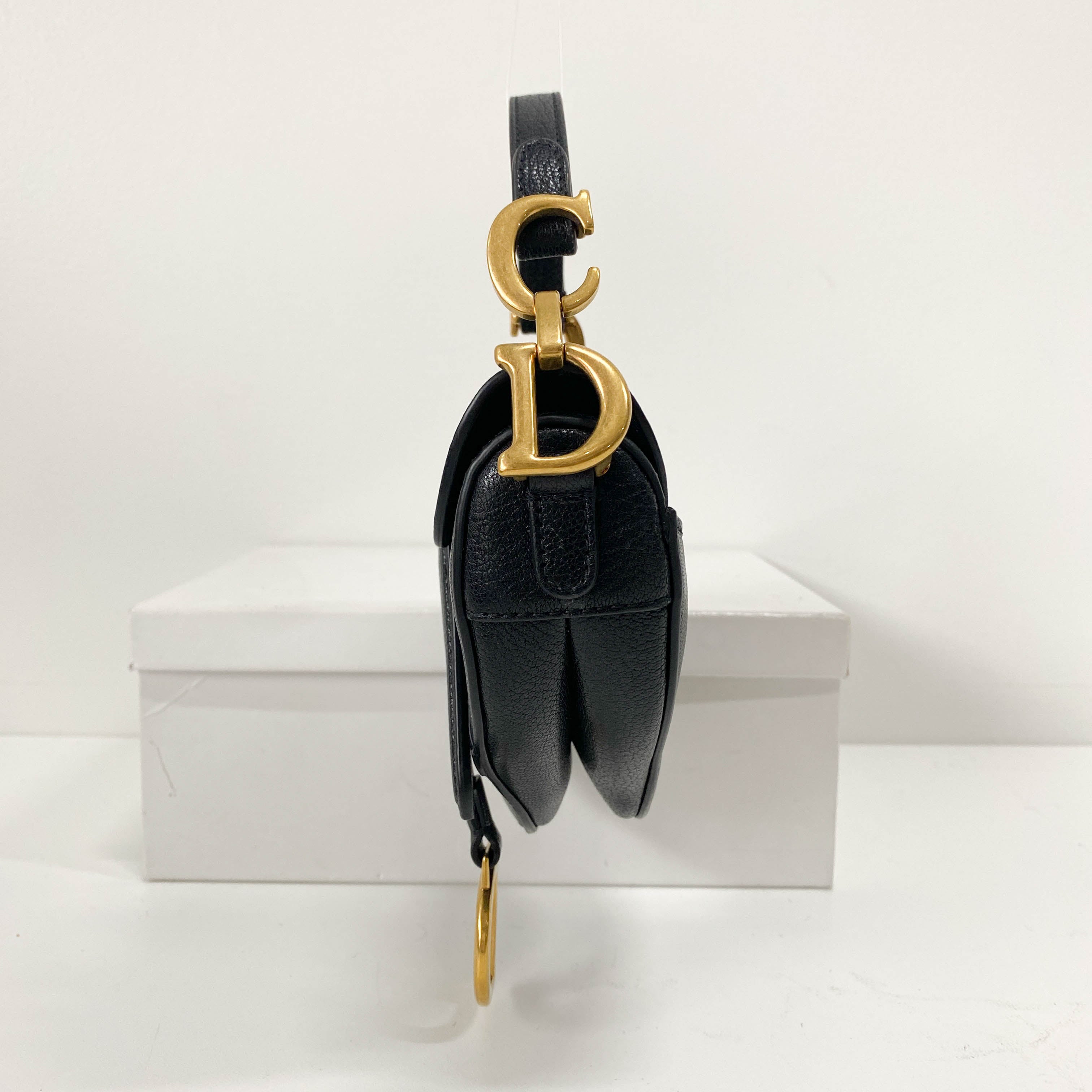 Saddle Nano Black Leather Mini Crossbody Bag