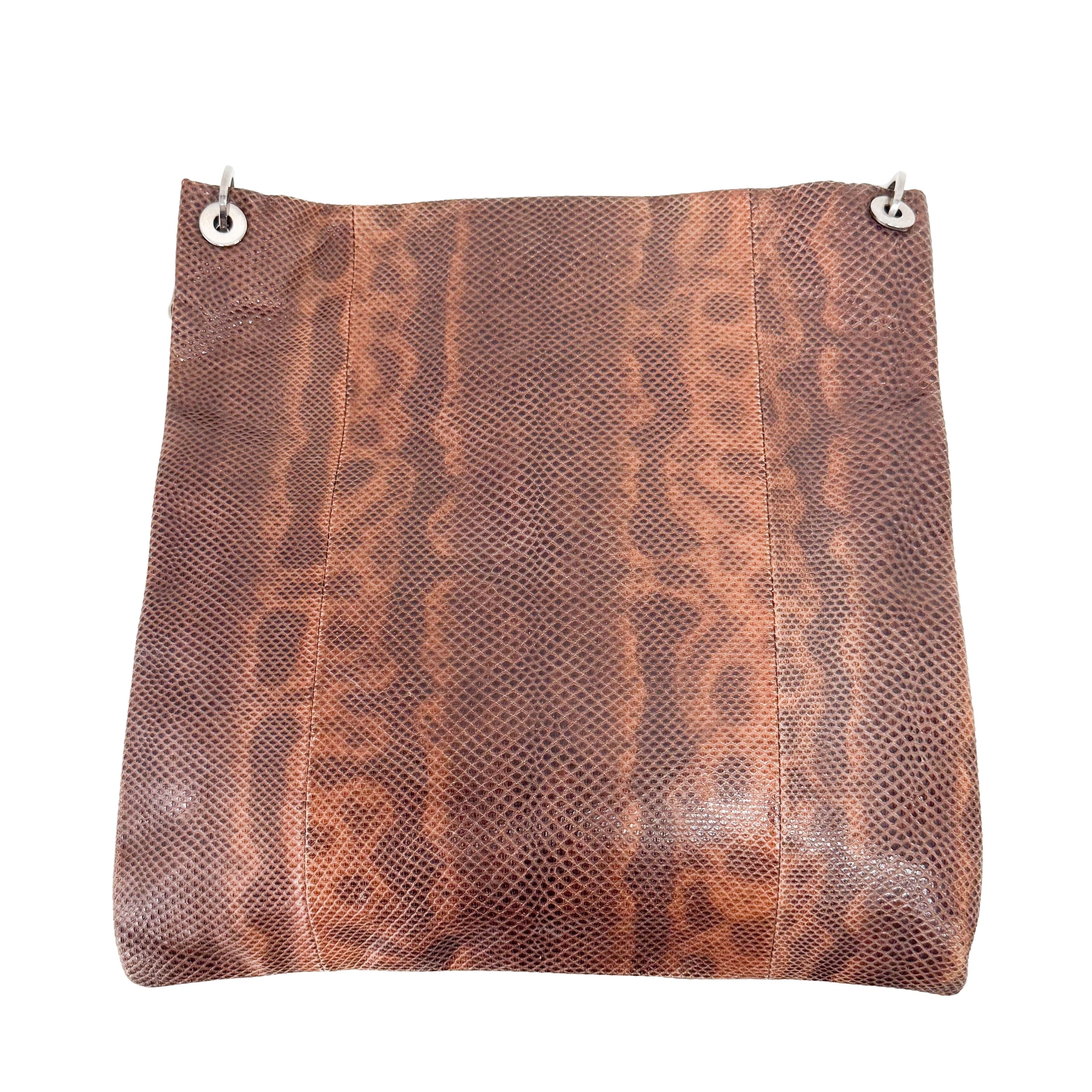 Brown Python Embossed Leather Chain Shoulder Bag