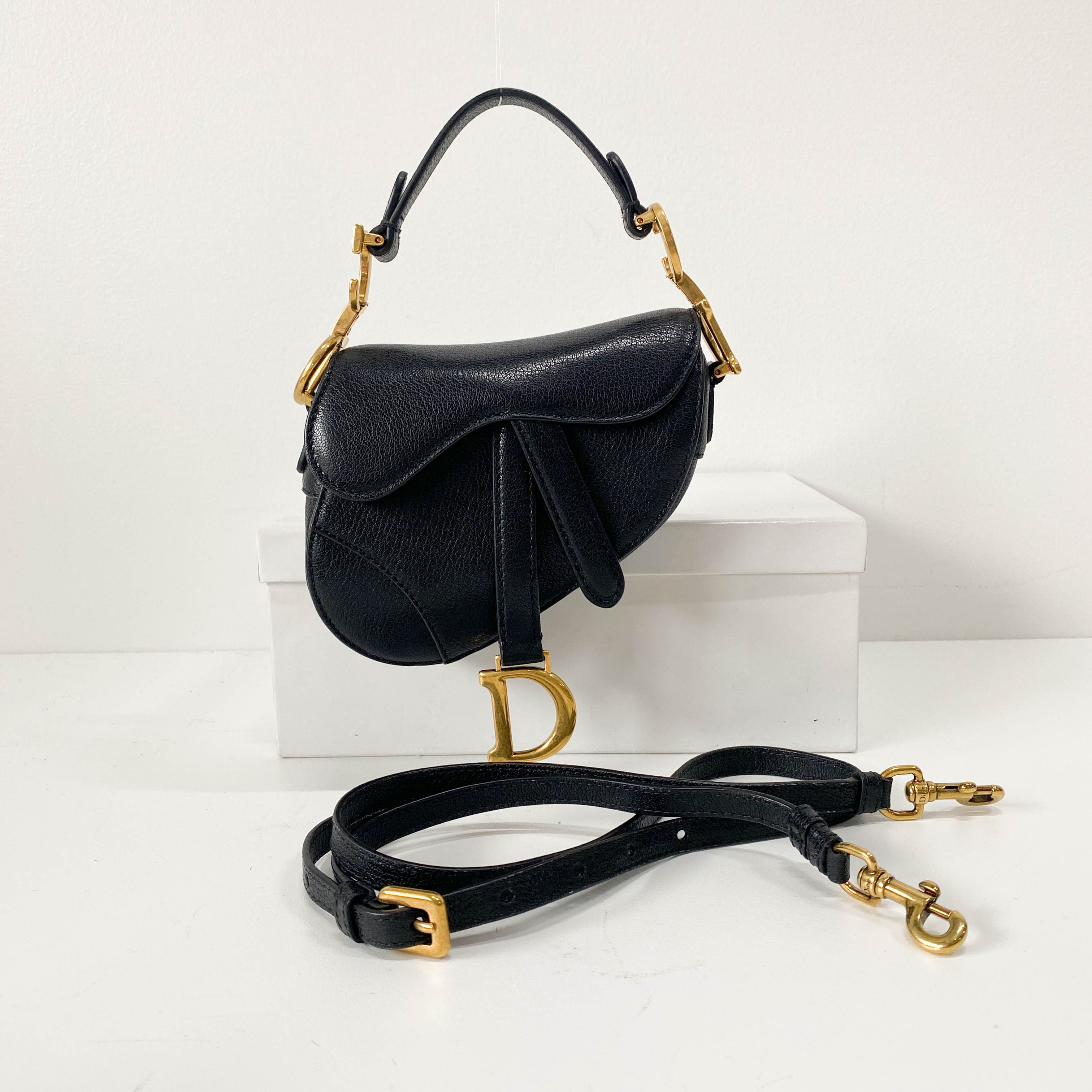 Saddle Nano Black Leather Mini Crossbody Bag