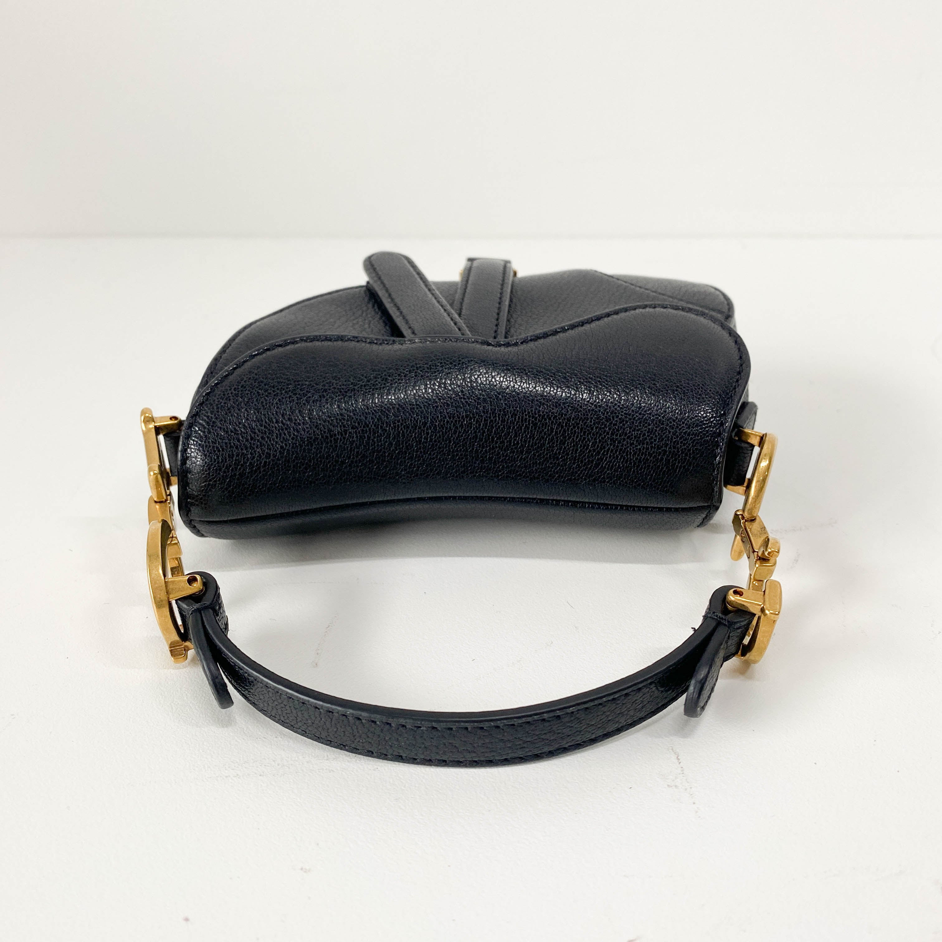Saddle Nano Black Leather Mini Crossbody Bag