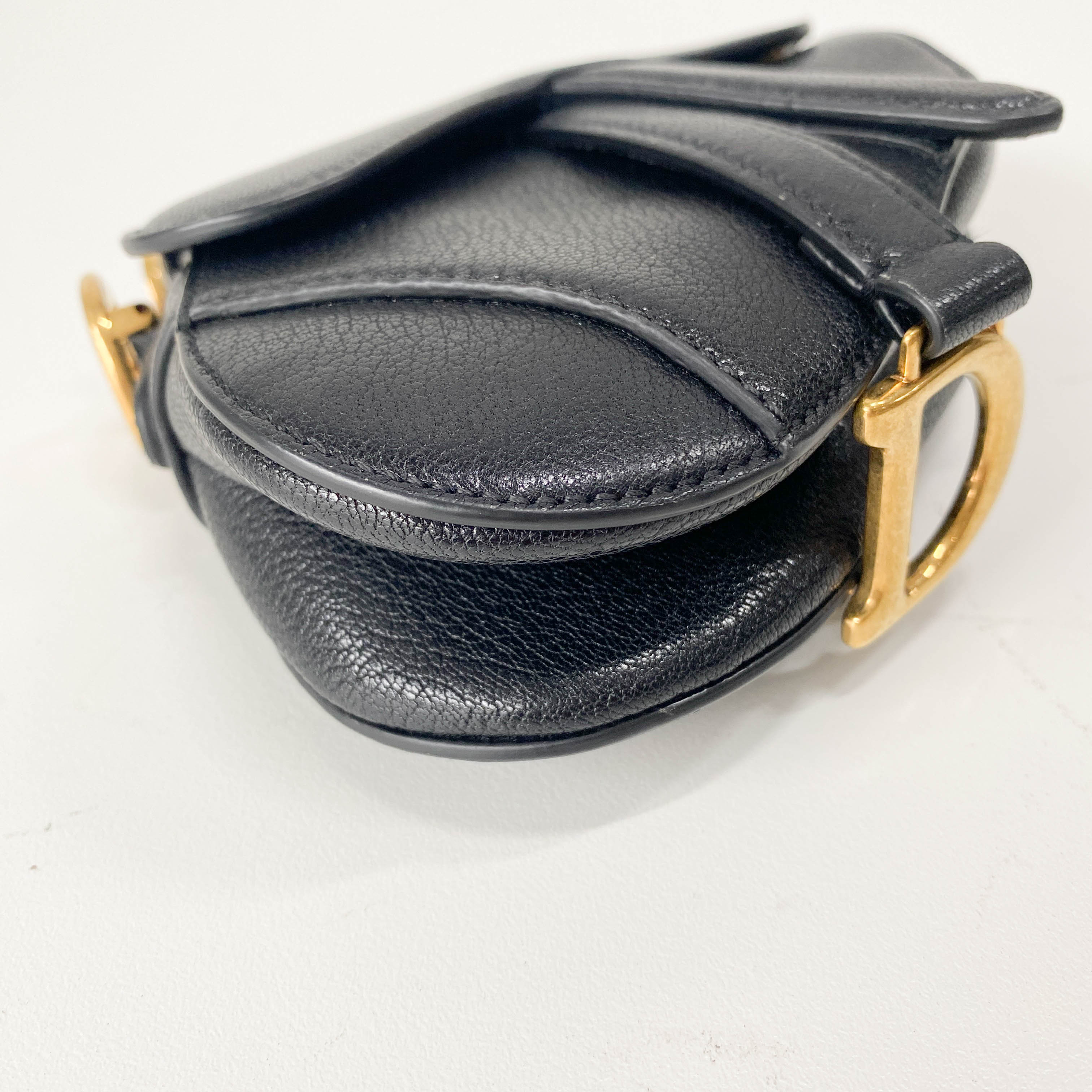 Saddle Nano Black Leather Mini Crossbody Bag