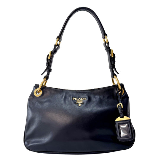 Black Leather Hobo Shoulder Bag