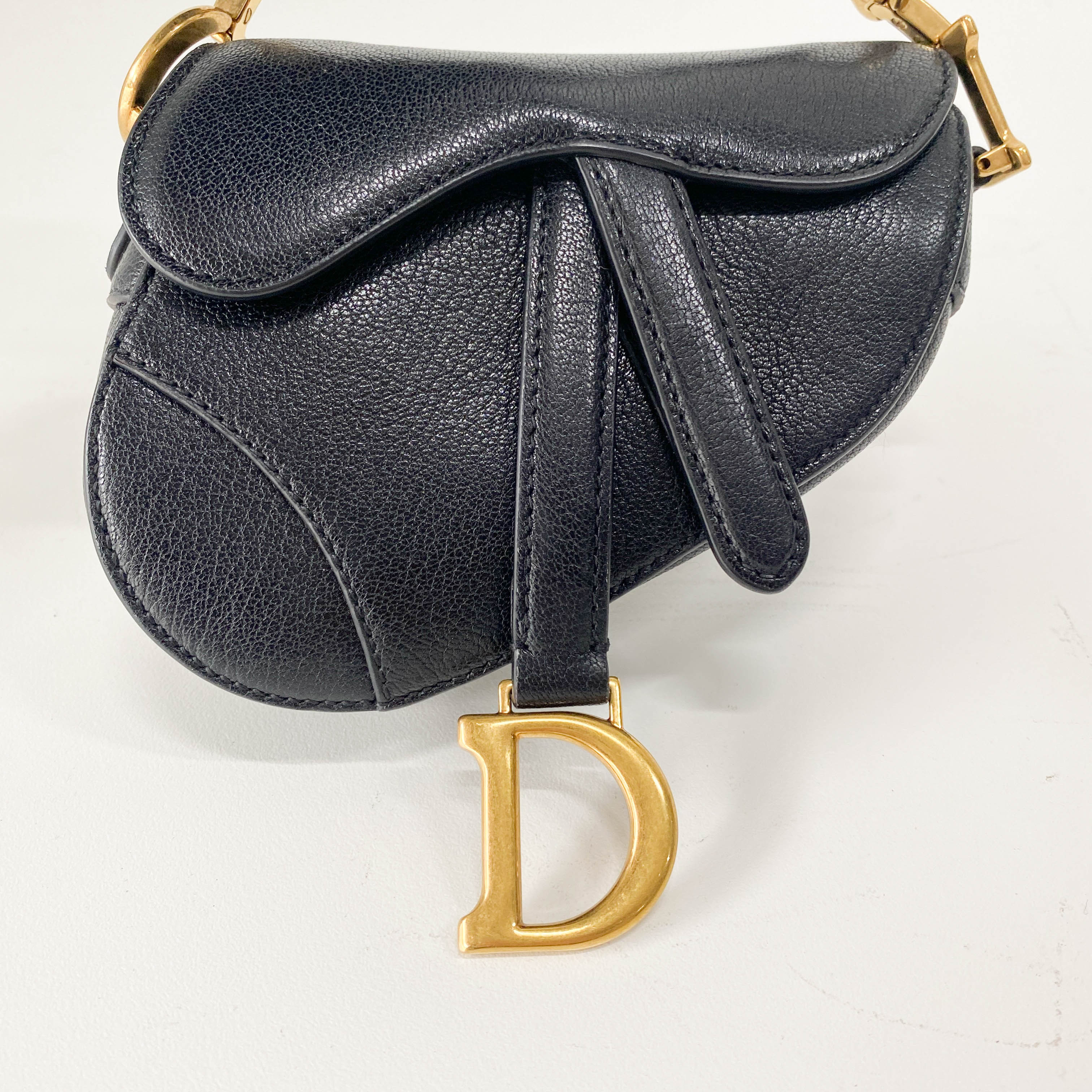 Saddle Nano Black Leather Mini Crossbody Bag