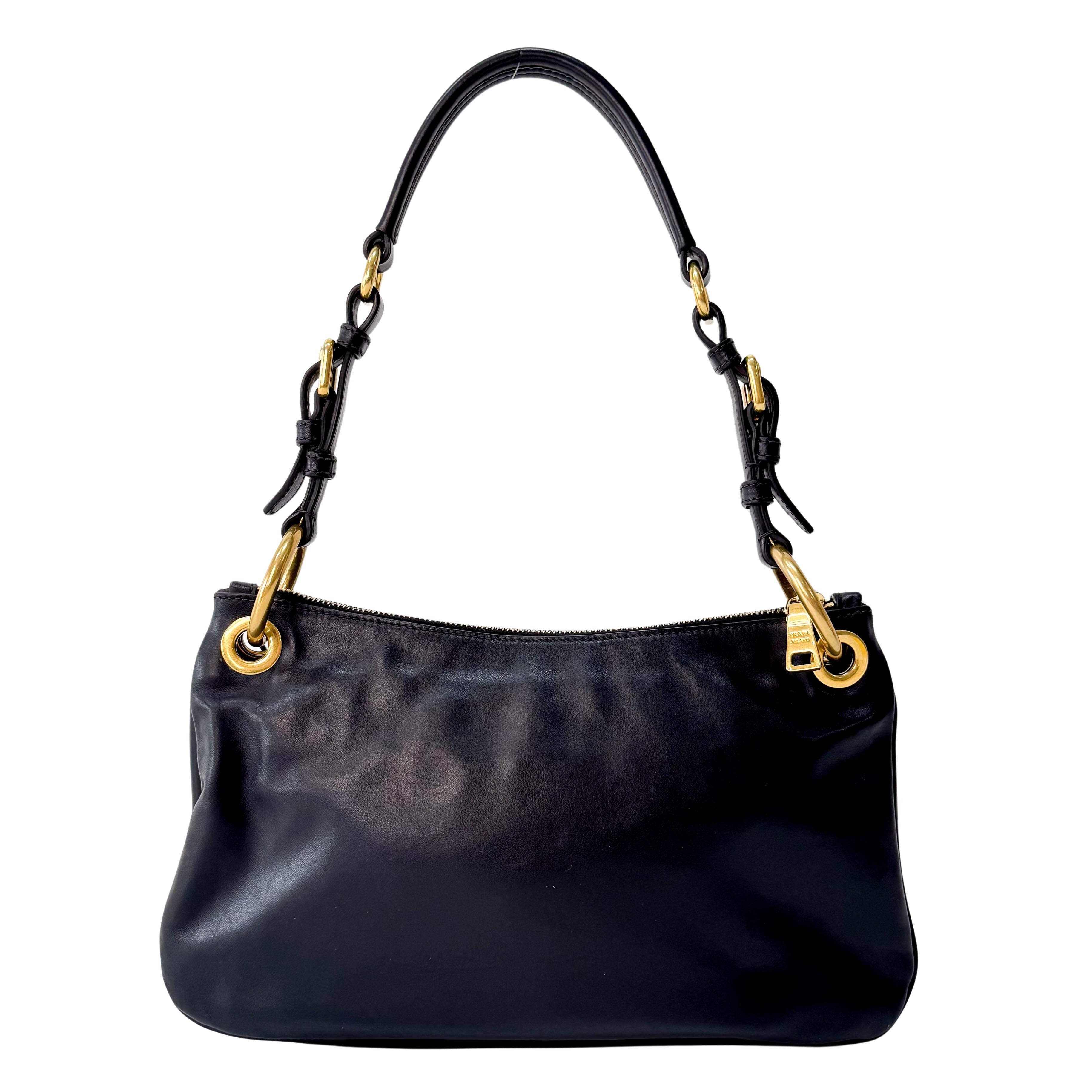 Black Leather Hobo Shoulder Bag