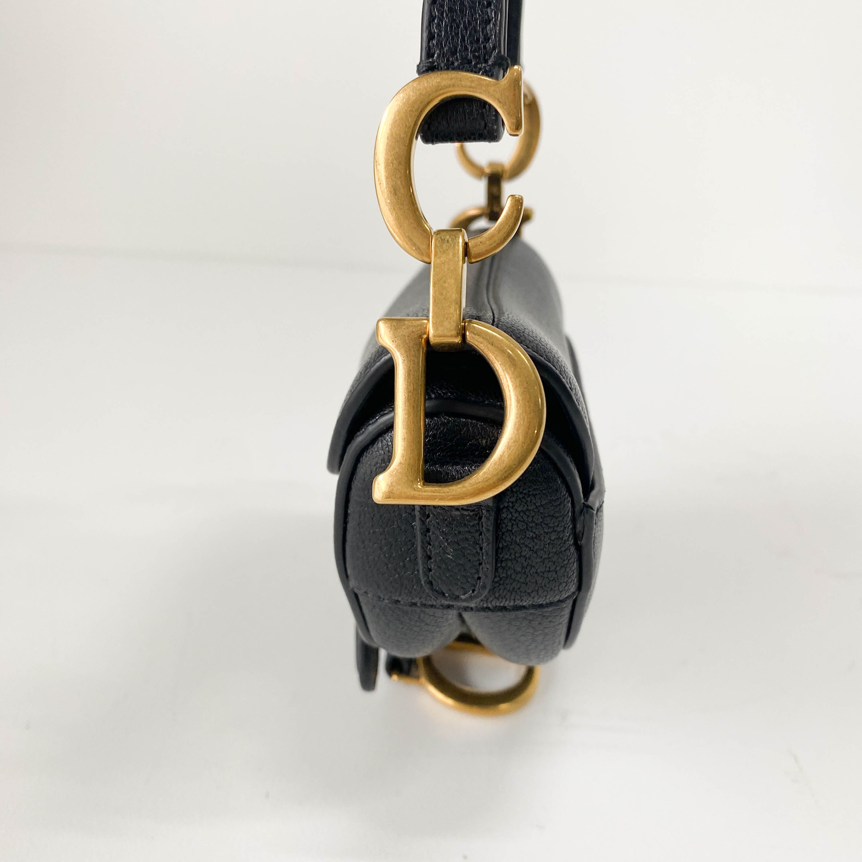 Saddle Nano Black Leather Mini Crossbody Bag