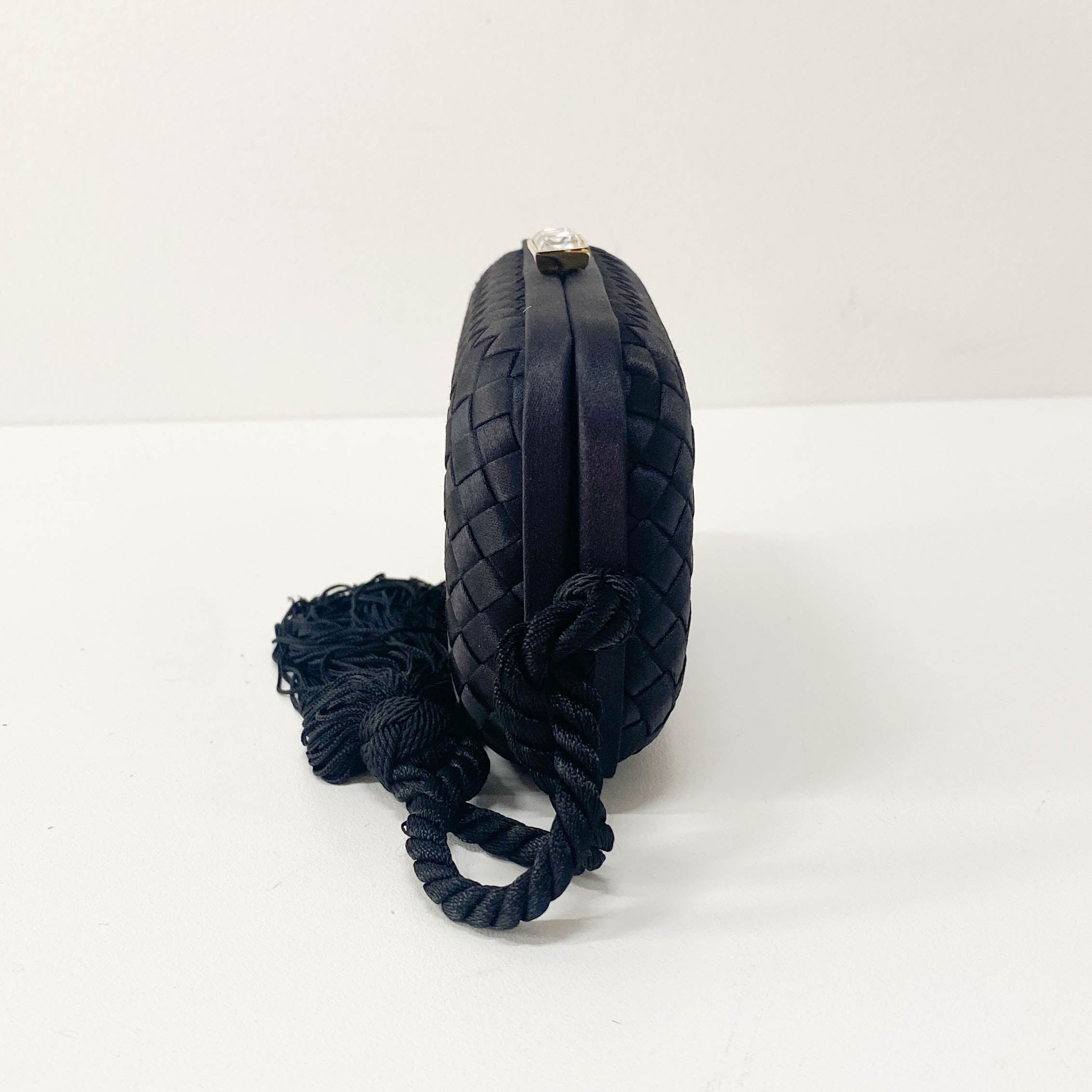 Intrecciato Black Satin Mini Clutch Bag