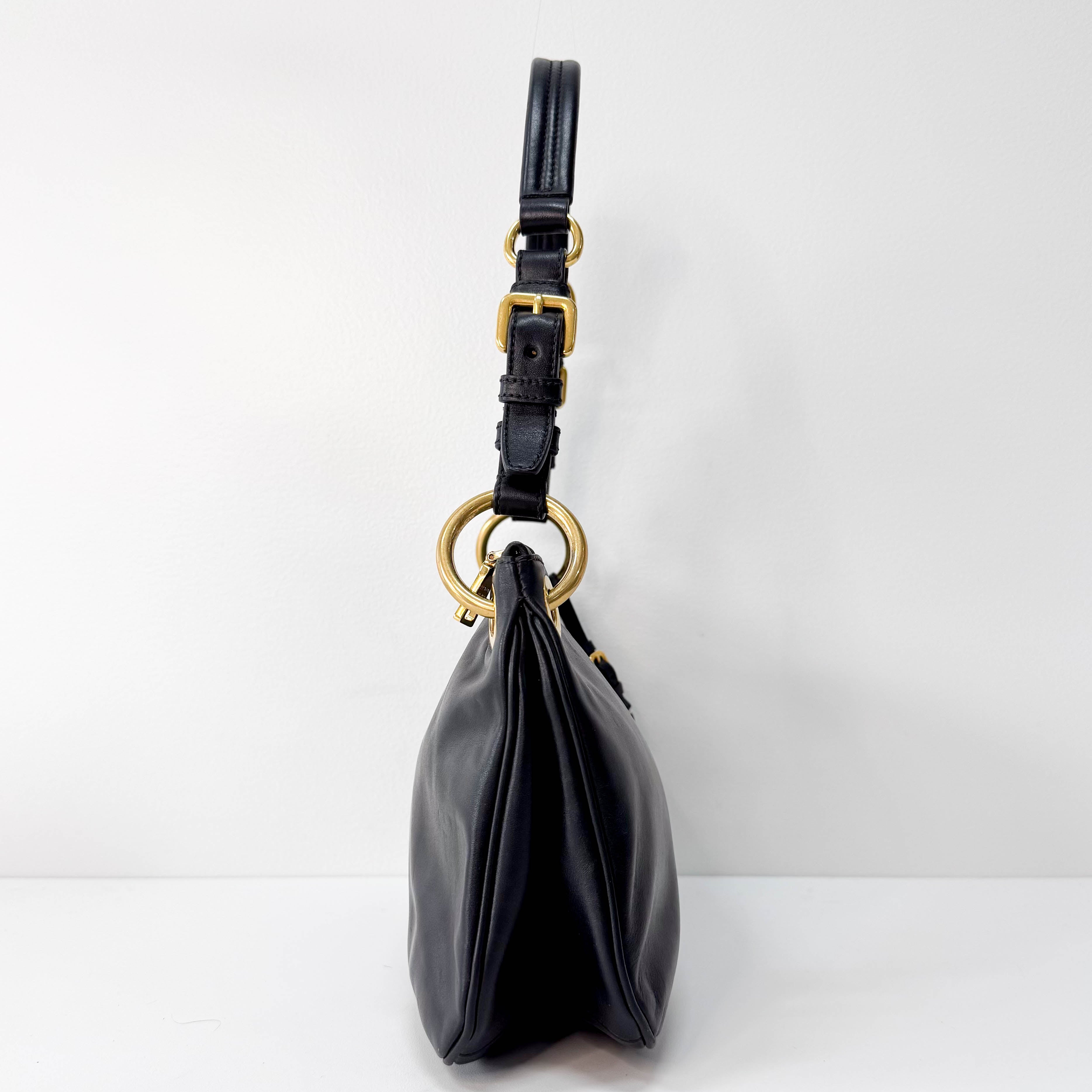 Black Leather Hobo Shoulder Bag