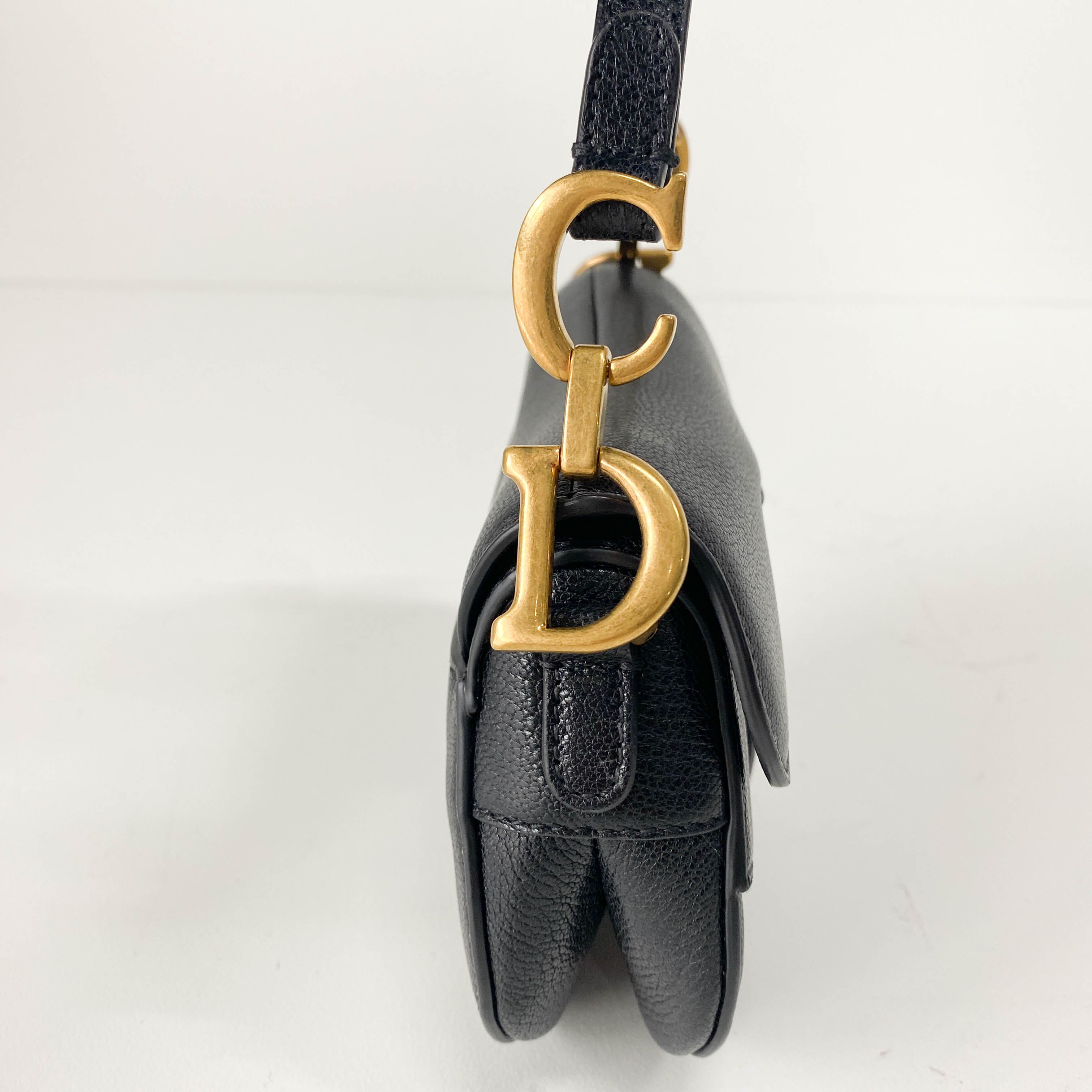 Saddle Nano Black Leather Mini Crossbody Bag