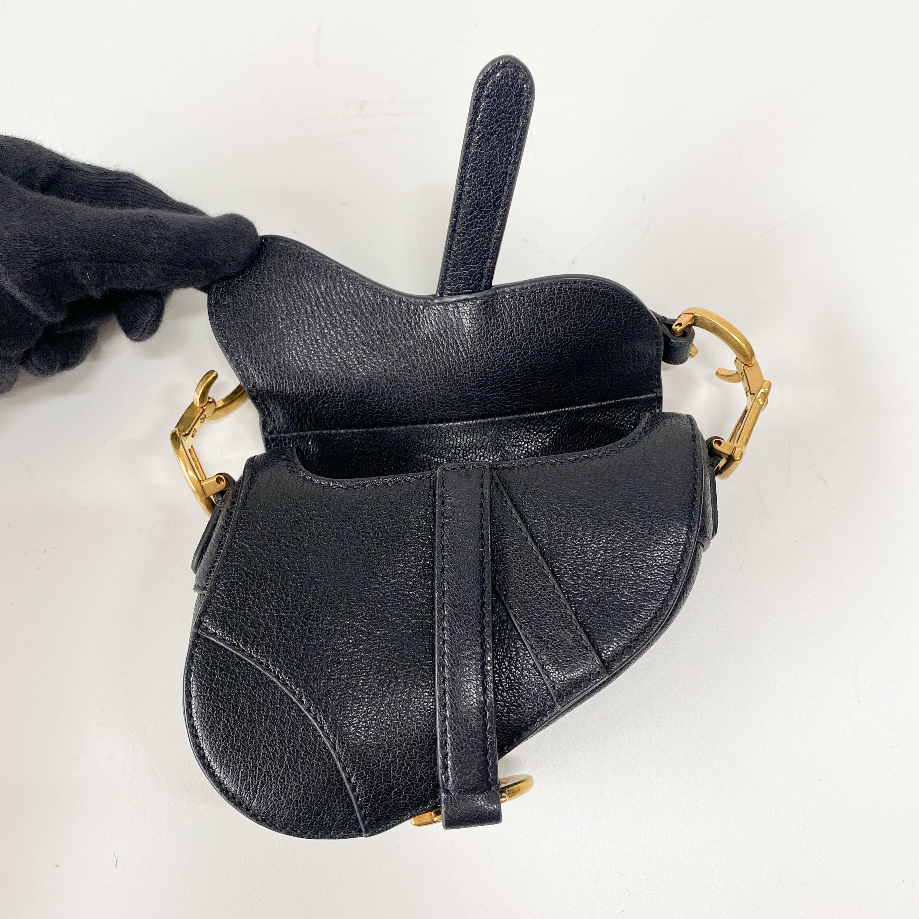 Saddle Nano Black Leather Mini Crossbody Bag