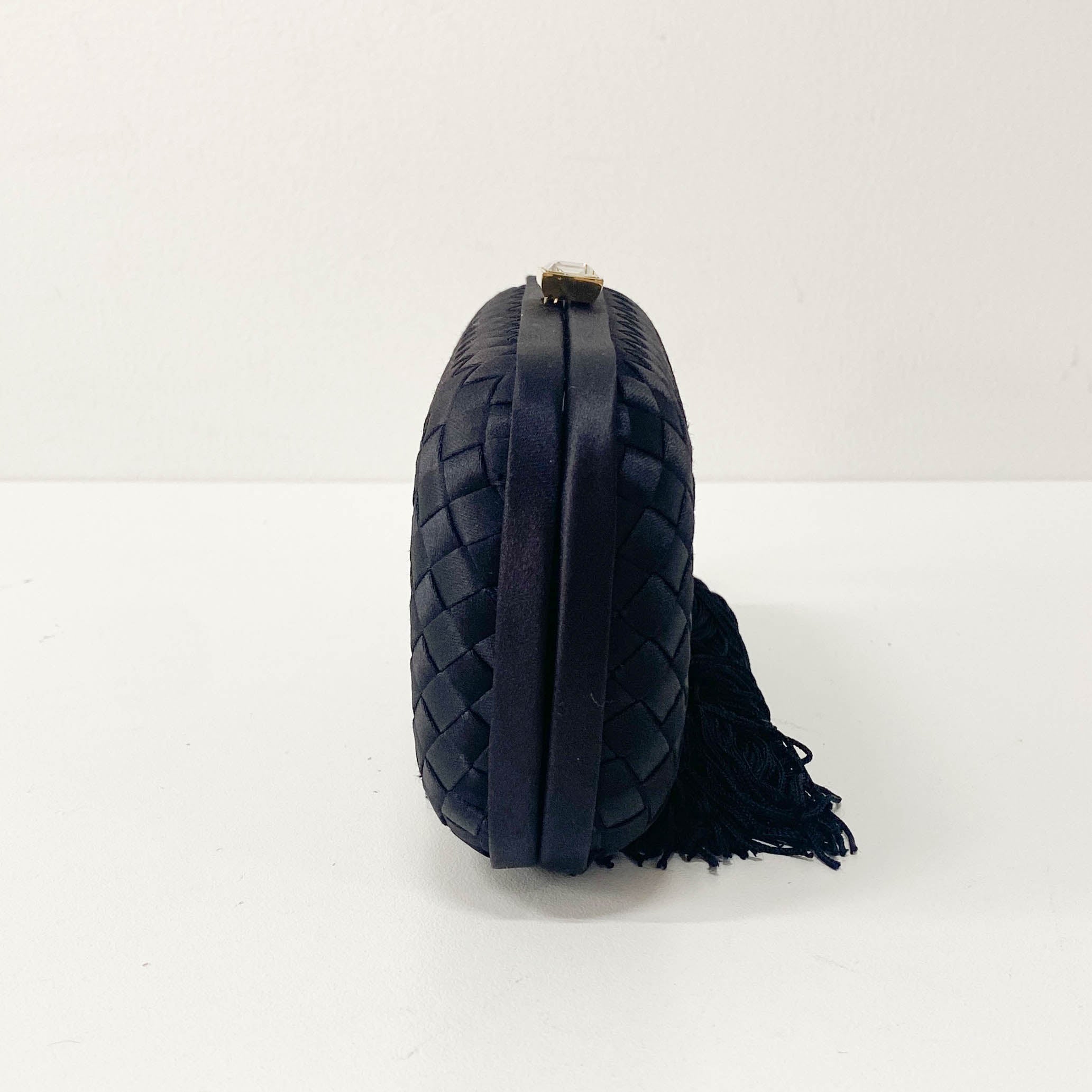 Intrecciato Black Satin Mini Clutch Bag