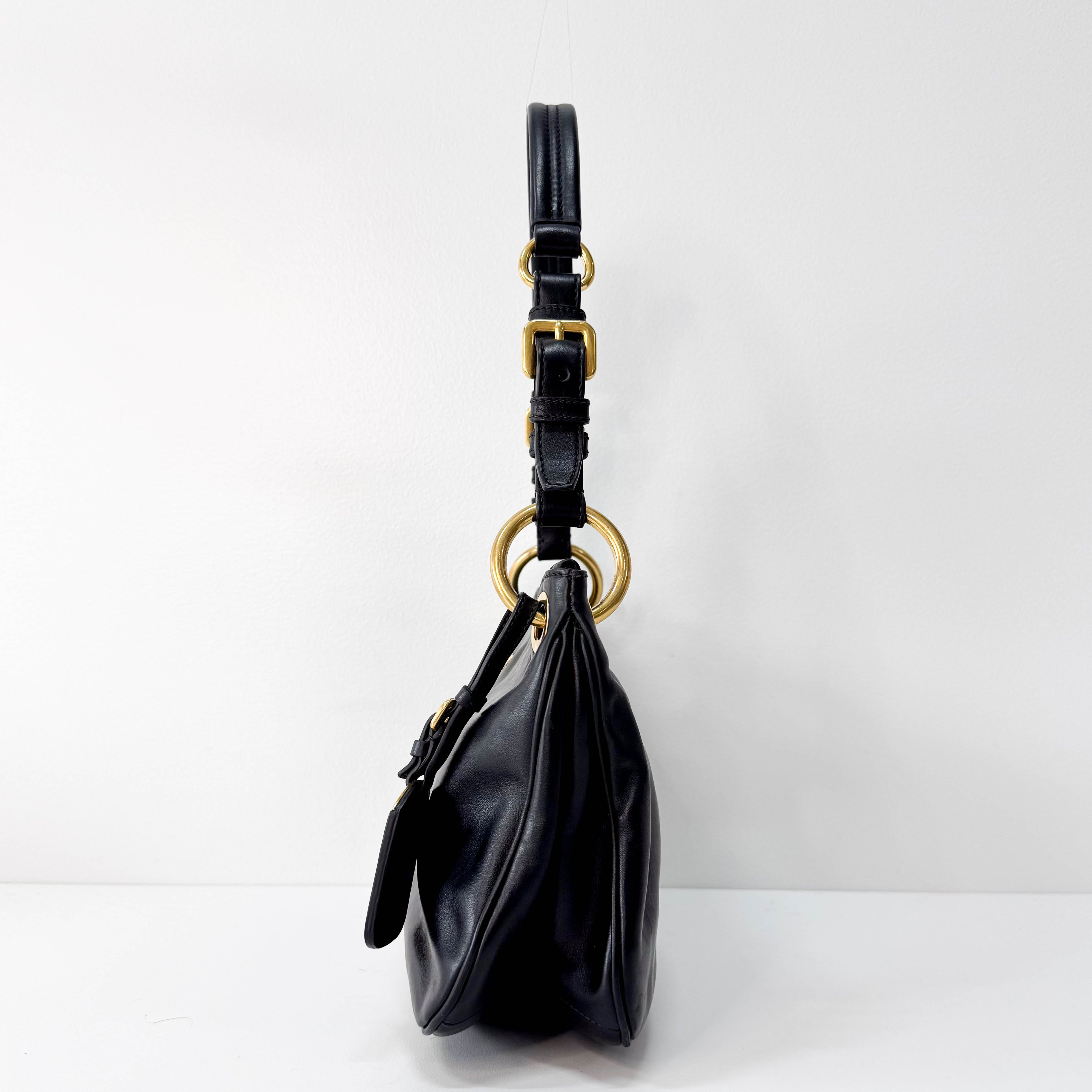 Black Leather Hobo Shoulder Bag