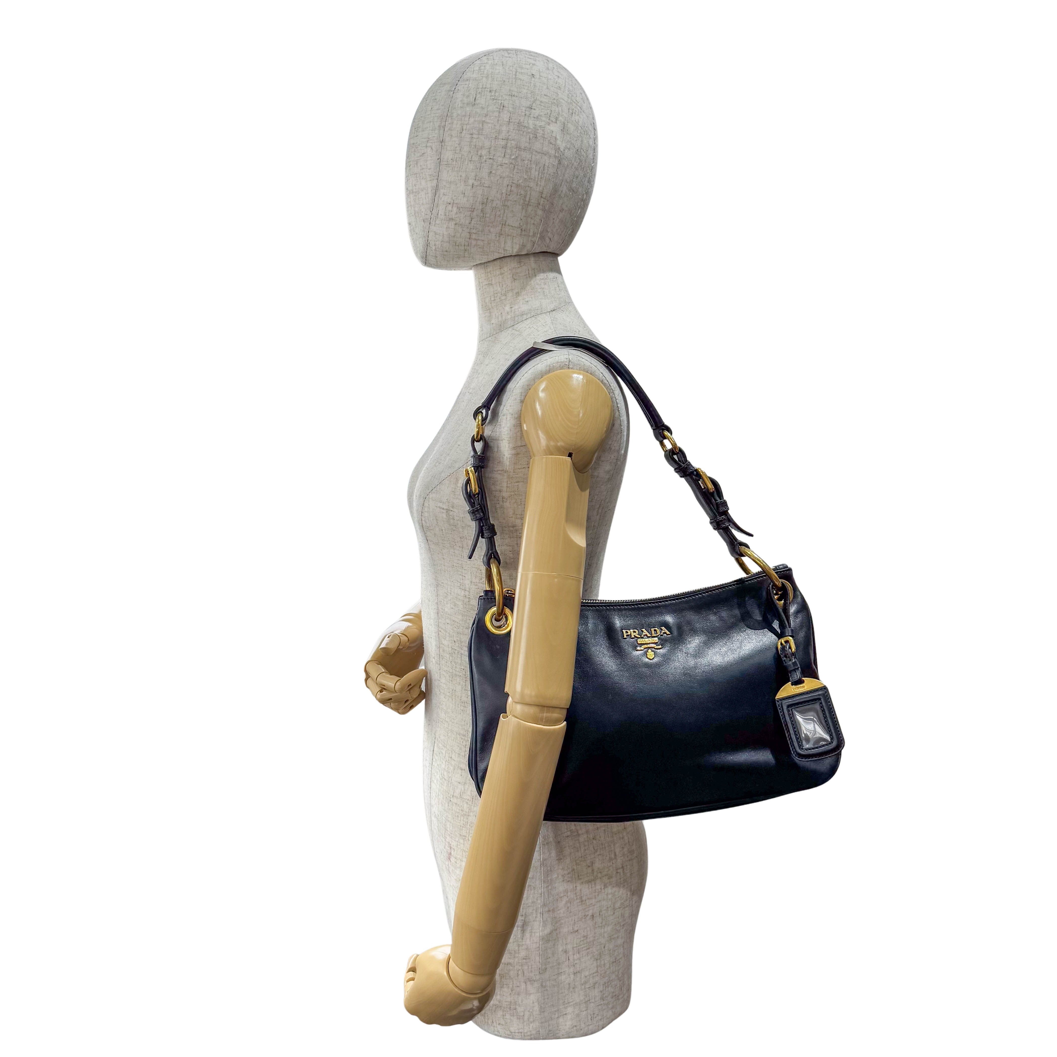 Black Leather Hobo Shoulder Bag