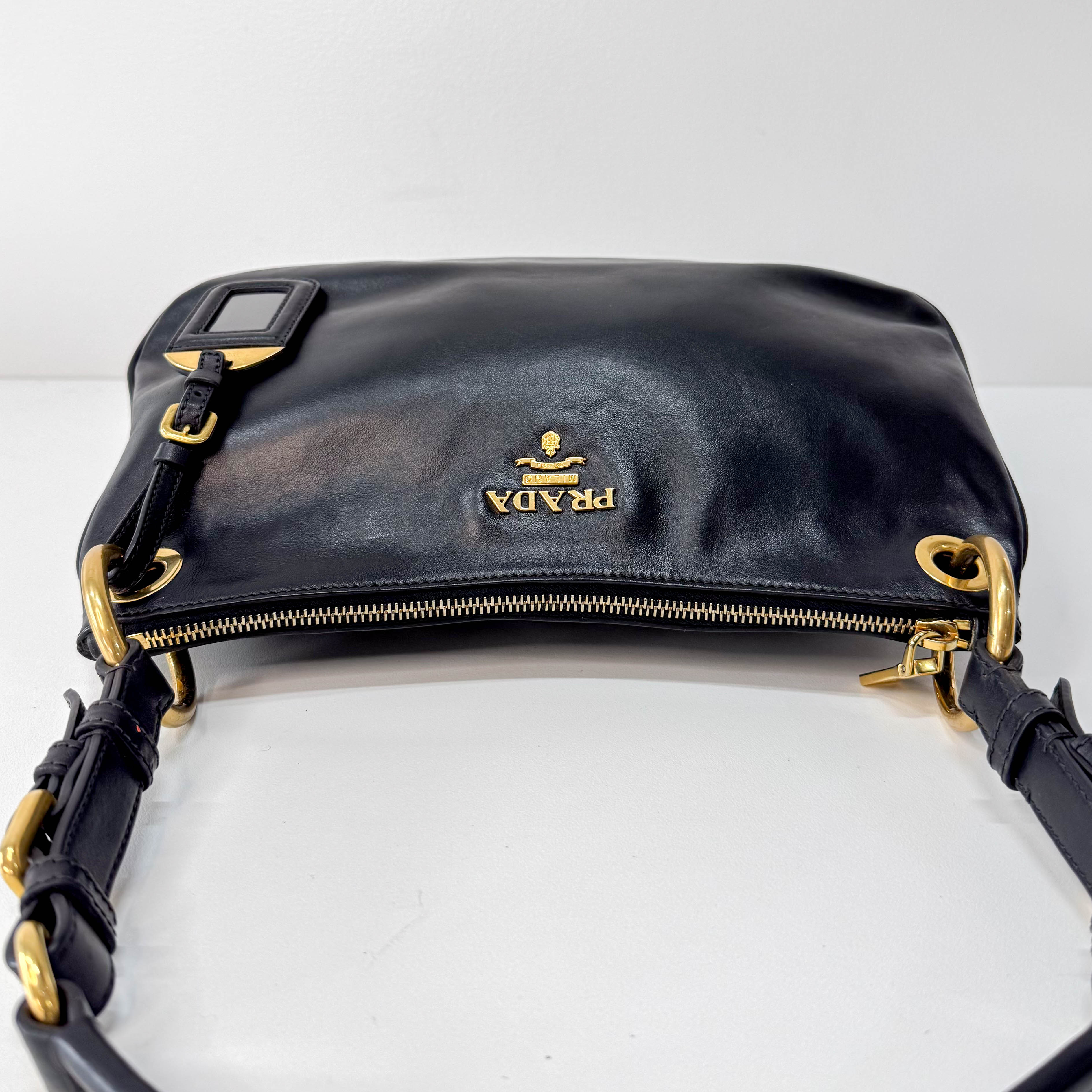 Black Leather Hobo Shoulder Bag