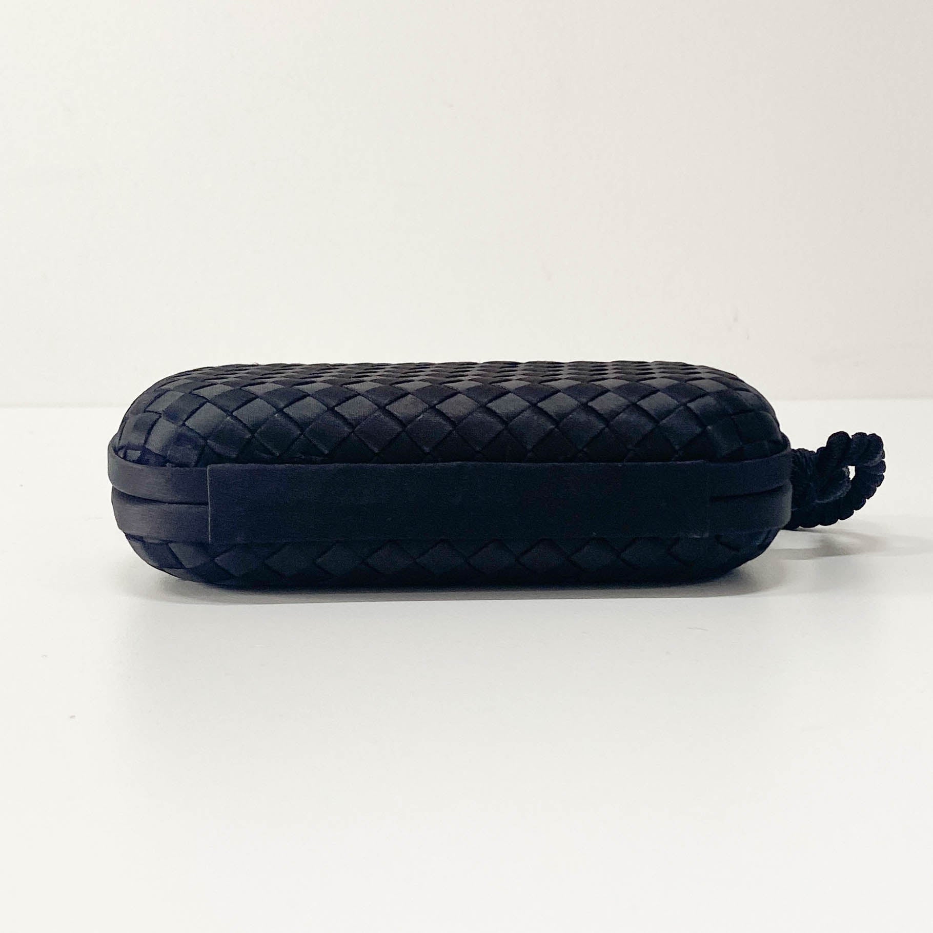Intrecciato Black Satin Mini Clutch Bag