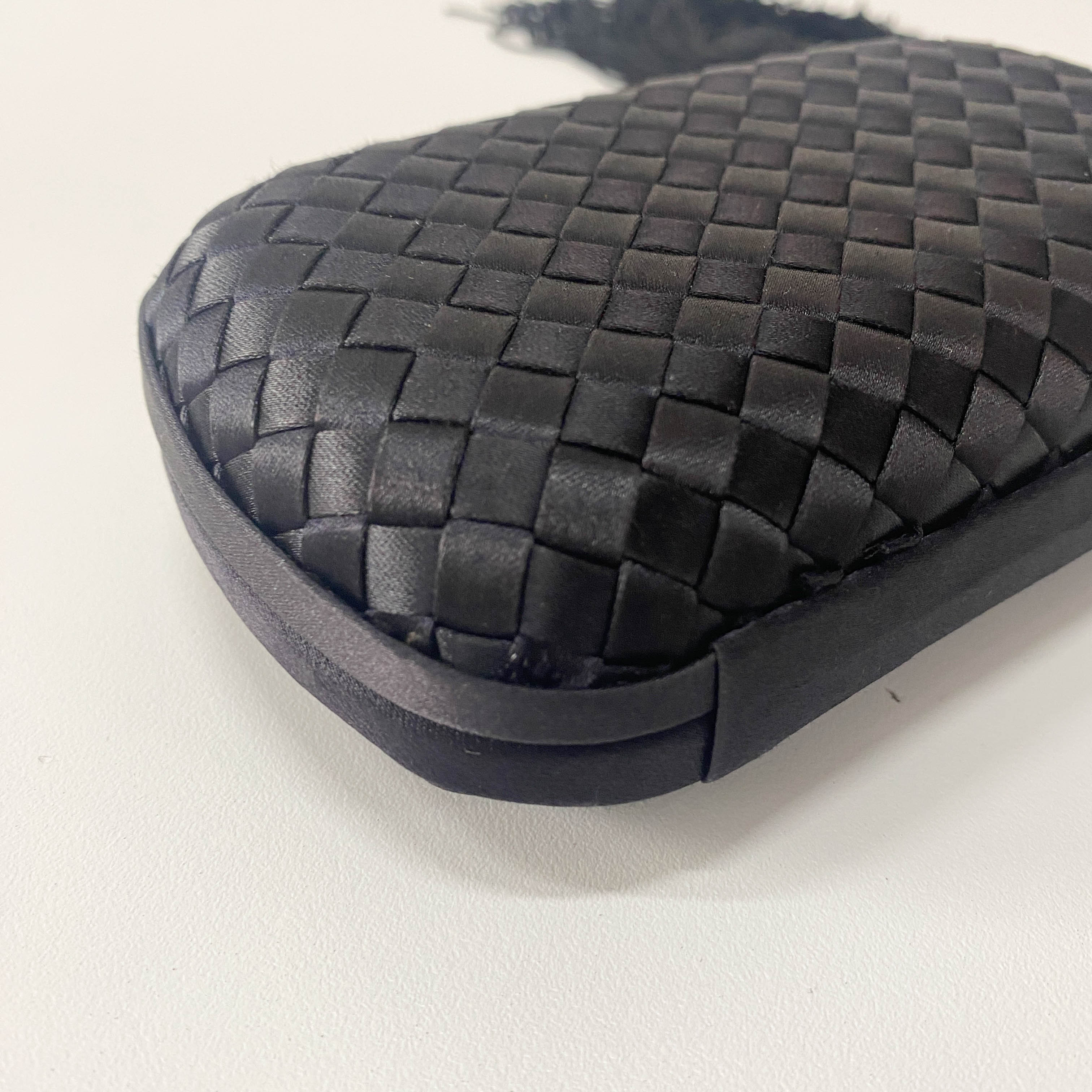 Intrecciato Black Satin Mini Clutch Bag