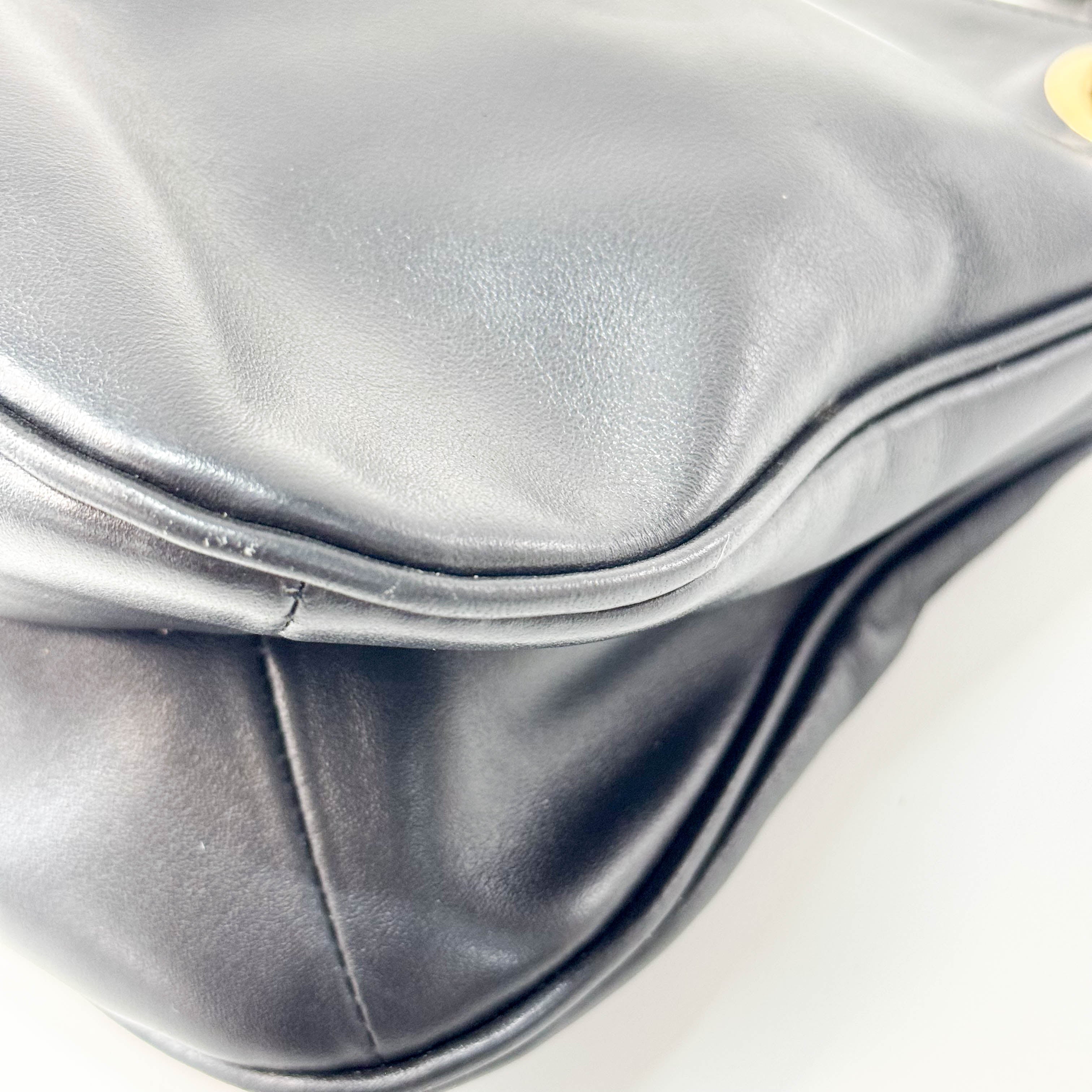 Black Leather Hobo Shoulder Bag